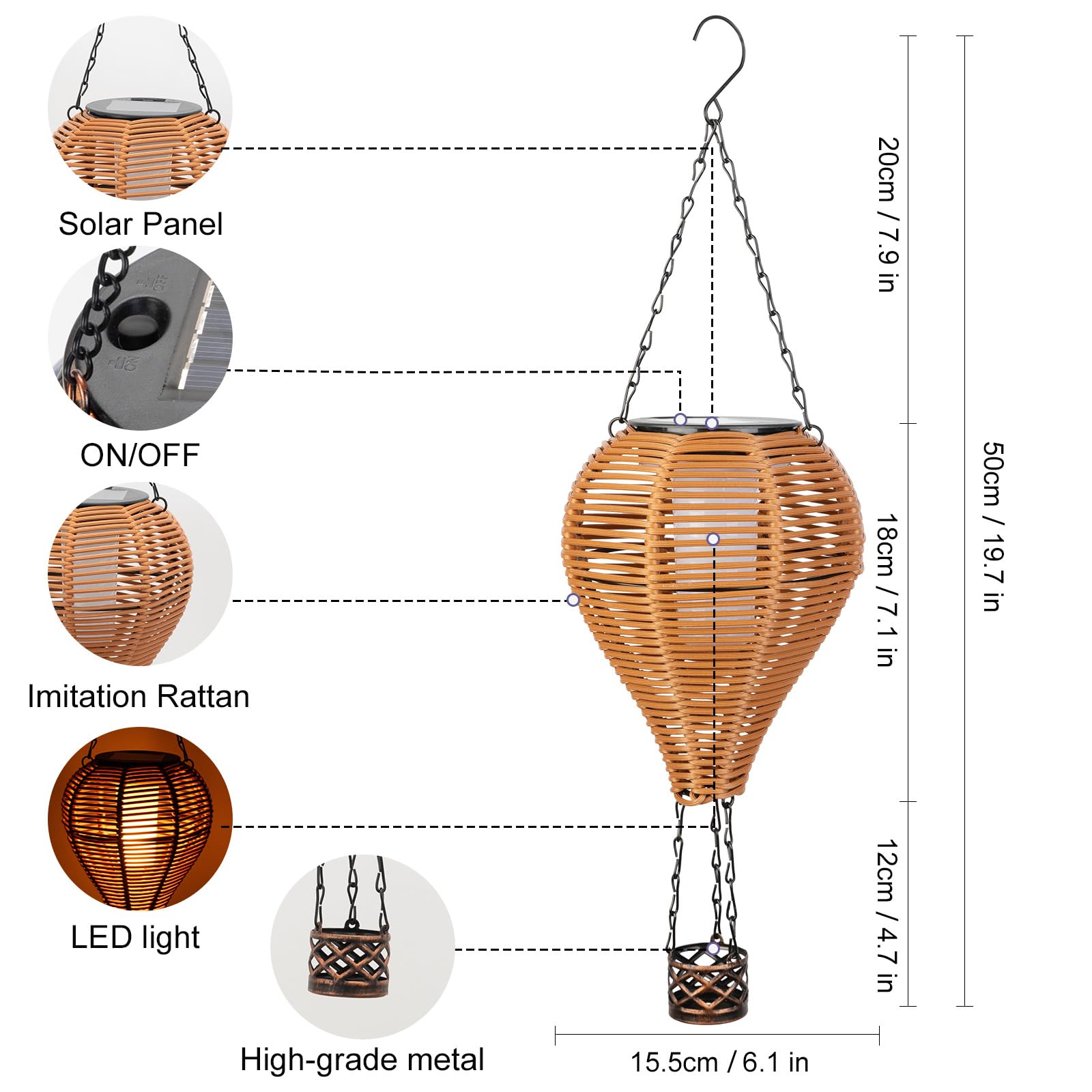 Pearlstar Solar Hot Air Balloon Lantern With Flame Light Outdoor Hanging Solar Powered Lights Woven Solar Lantern Waterproof For
