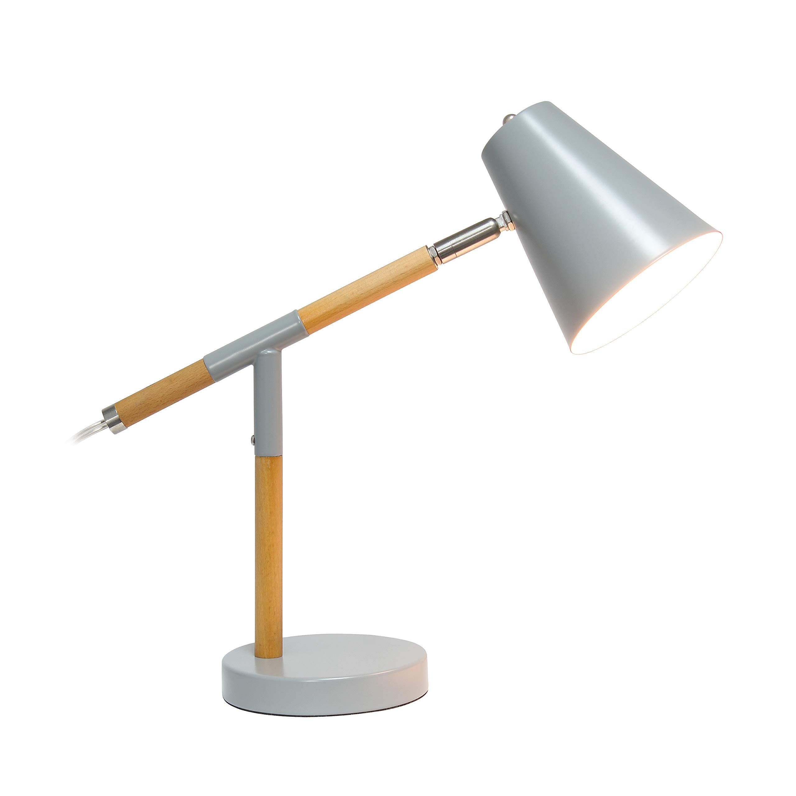 Simple Designs Ld1059-Gry Gray Matte And Wooden Pivot Desk Lamp