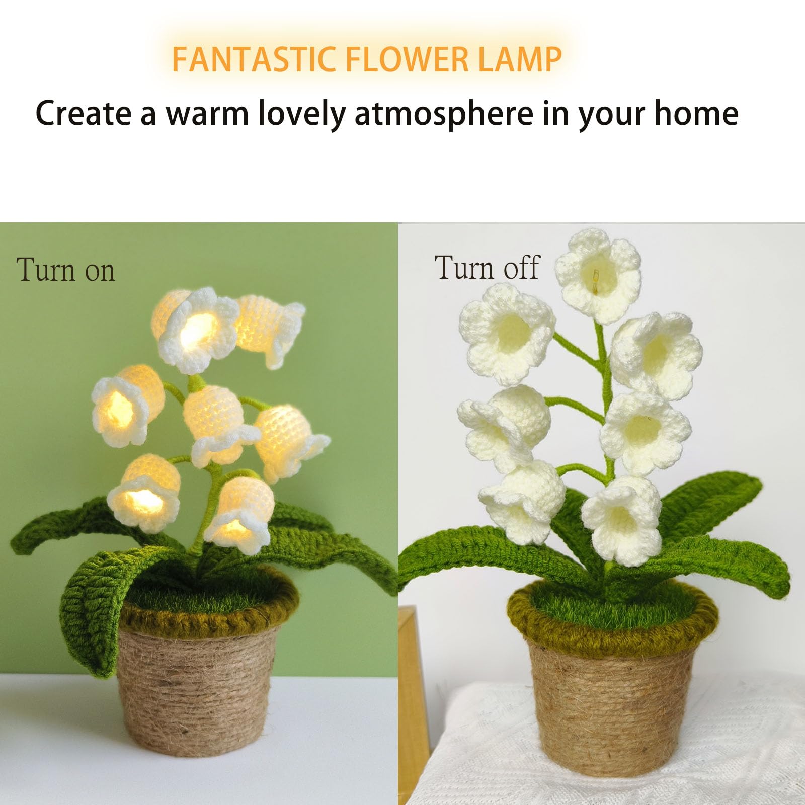 Forvermand Medium White Lily of The Valley Lamp - Crochet Artificial Flower with 7 Night Lights for Gifts, Home Decor, and Special Occasions