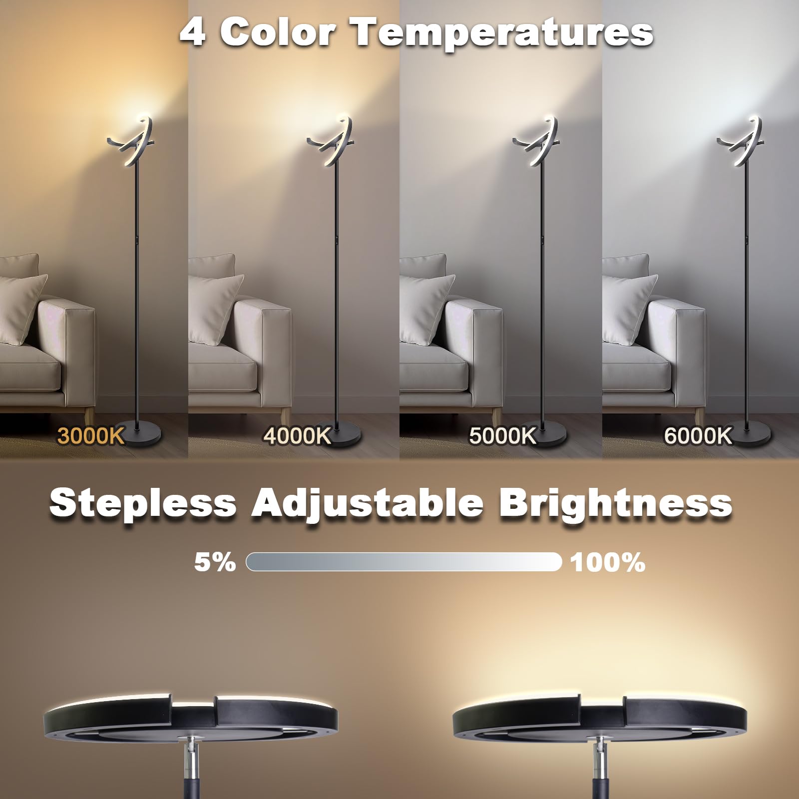 Aulaiyi 2025 Floor Lamps for Living Room, Stepless Dimmable & Dimmable LED Floor Lamp,30W Modern Rotatable Reading Standing Lamp