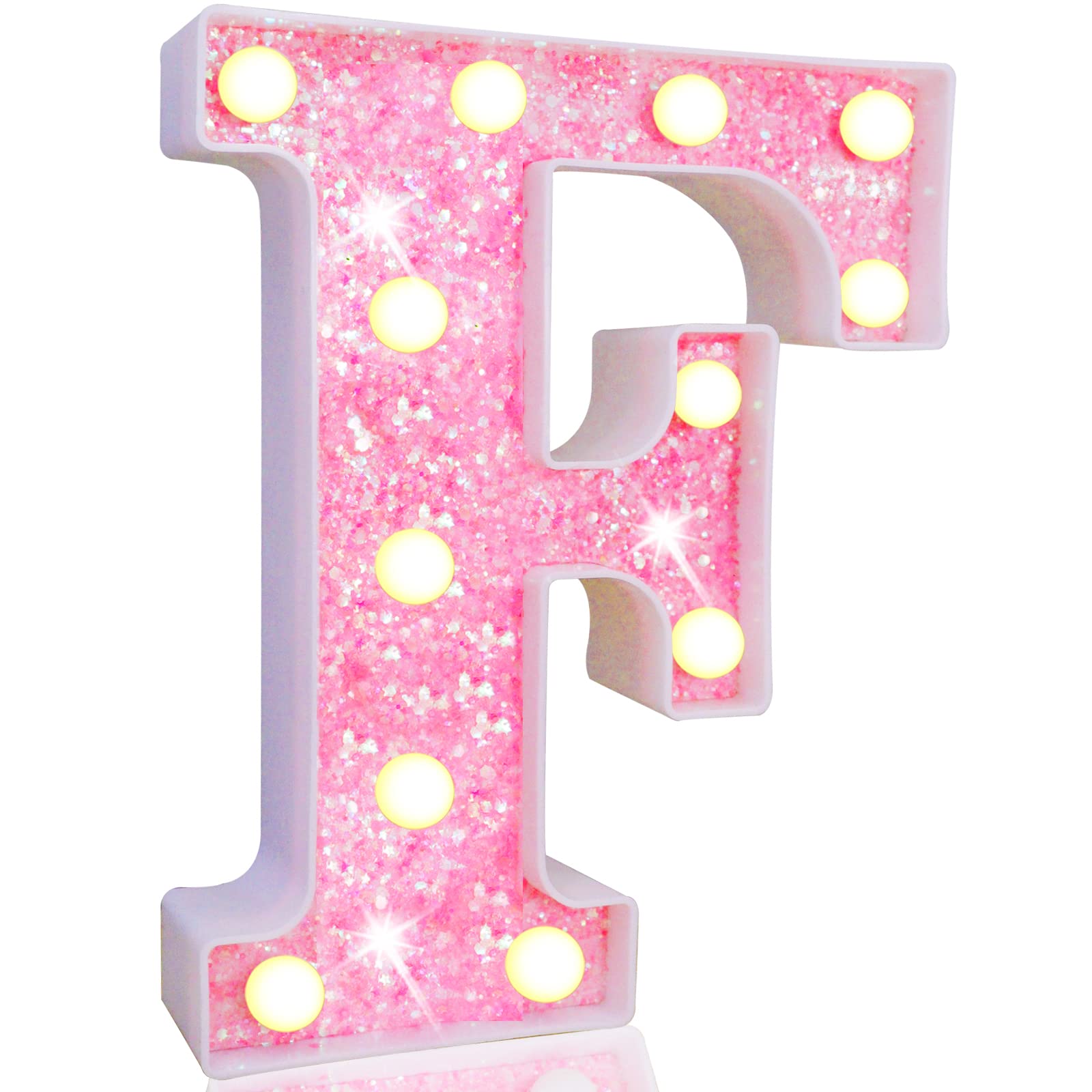 Pooqla Led Marquee Letter Lights, Light Up Pink Letters Glitter Alphabet Letter Sign Battery Powered For Night Light Birthday Pa