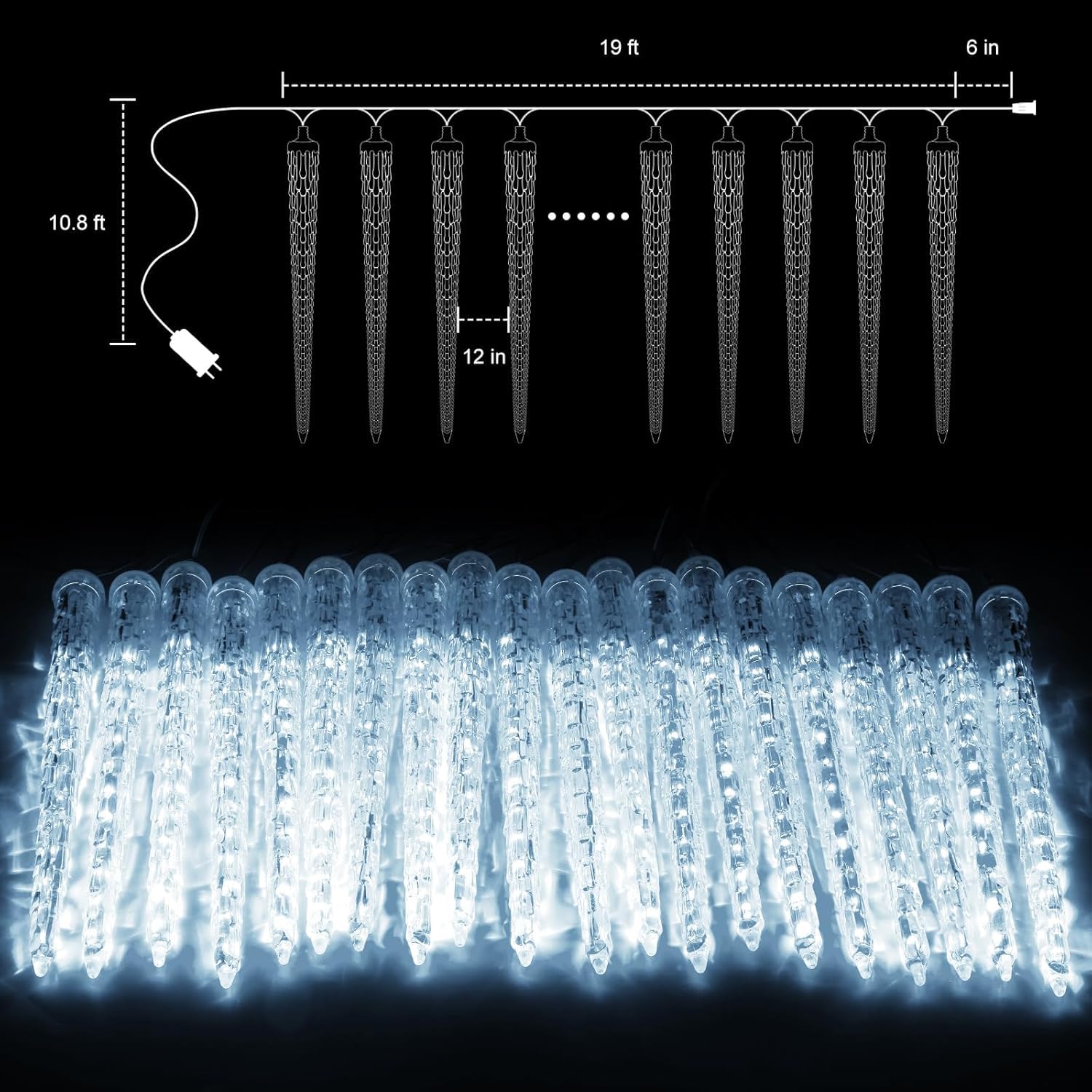 Brightown Christmas Meteor Shower Icicle Lights, 19.8Ft, 20 Tubes, Warm White, Waterproof Outdoor Decorations for Eave Roofline