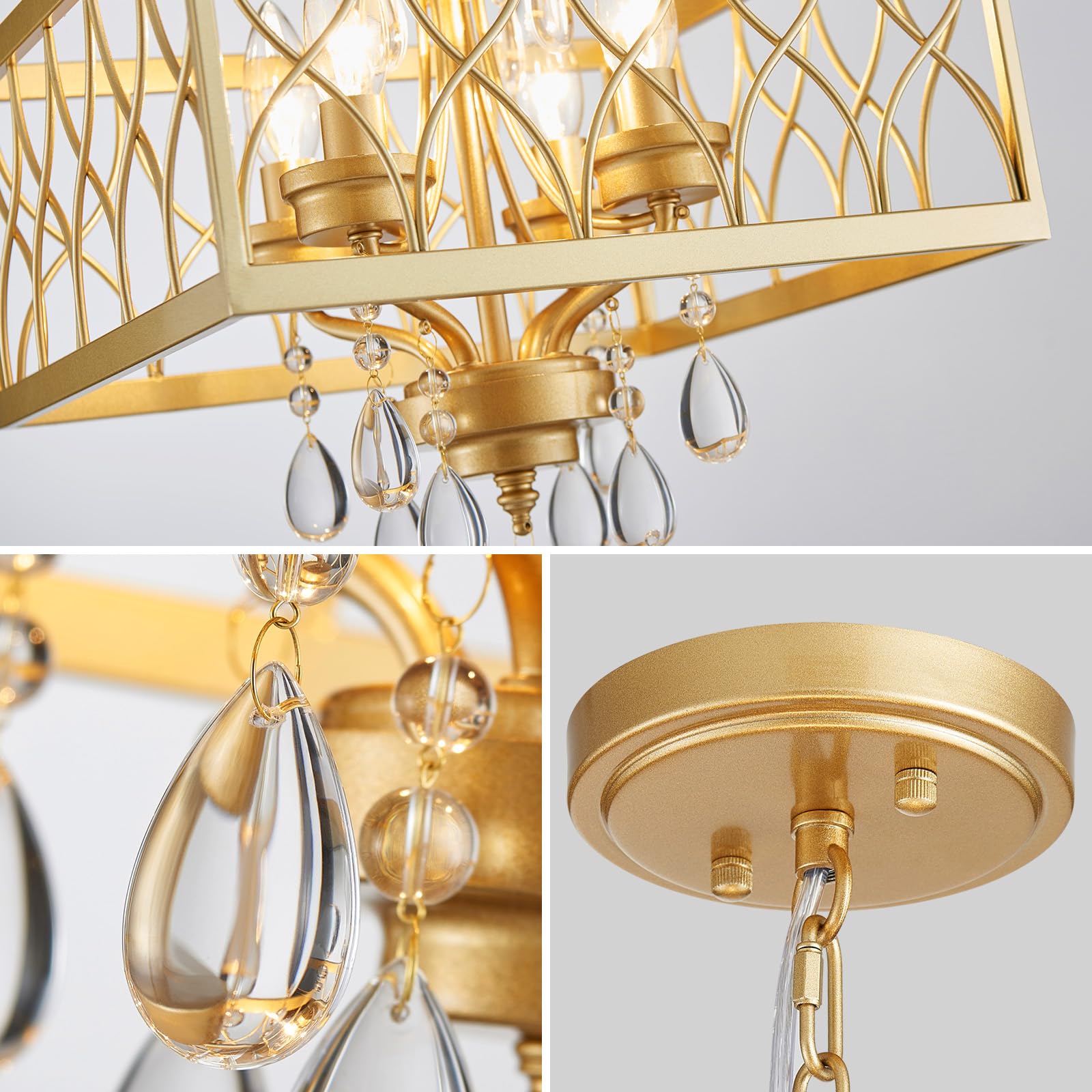 Farmhouse Crystal Chandelier Gold Modern K9 Crystal Ceiling Chandelier Lighting Fixture  Hanging Pendant Light Fixture  Kitchen Island Lighting For Dining Room Living Room Entryway Bedroom Hallway