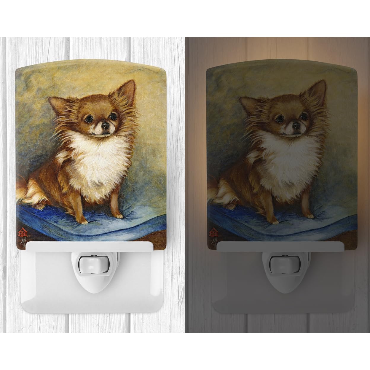 Carolines Treasures Chihuahua Long Hair Brown Ceramic Night Light, UL-Certified, 6x4x3in