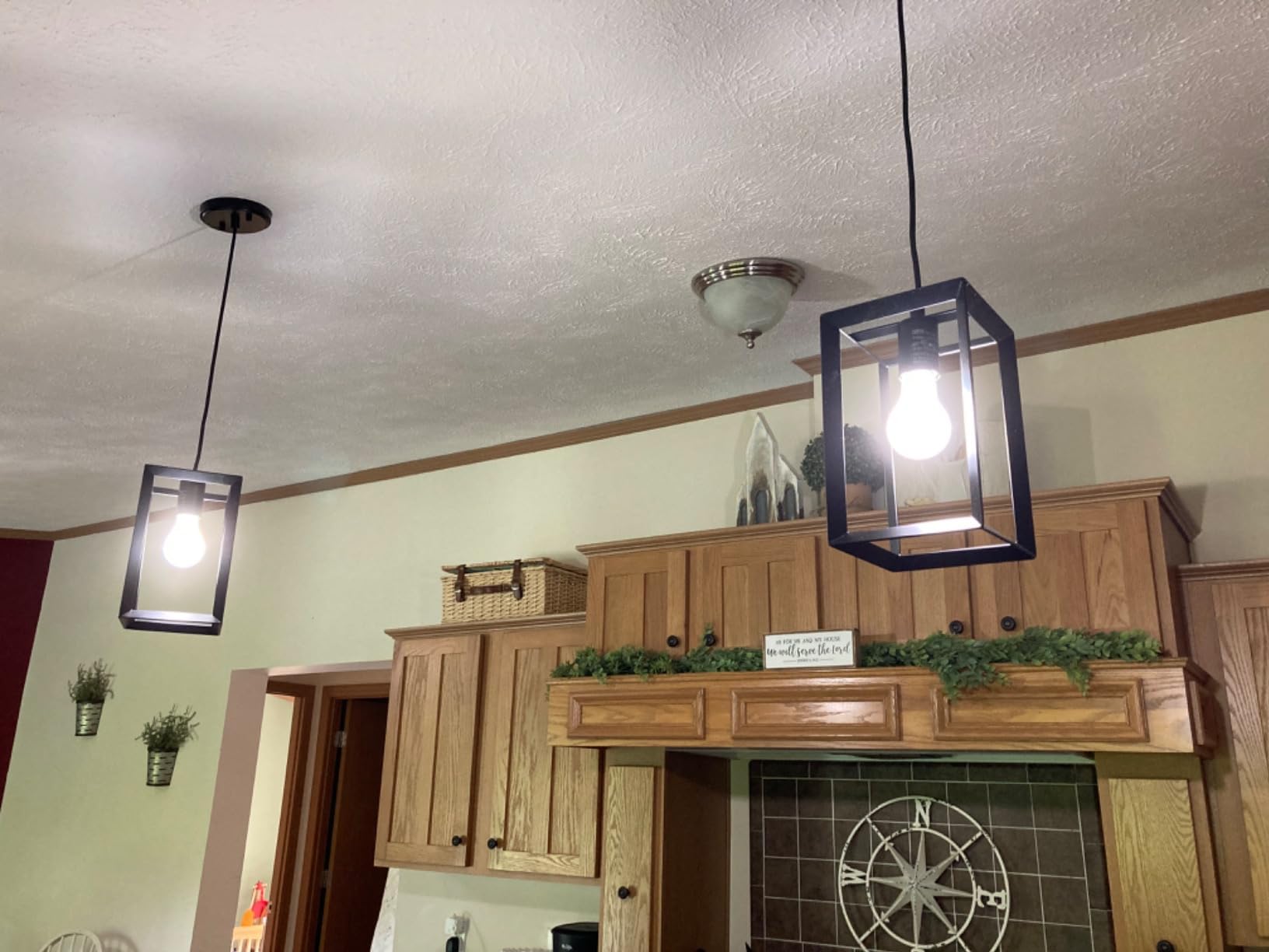 Dolaimy House 2 Pack 1 Light 5.7 Inch Cage Hanging Farmhouse Indoor Kitchen Island Oil Rubbed Bronze Finish Pendant Lighting for