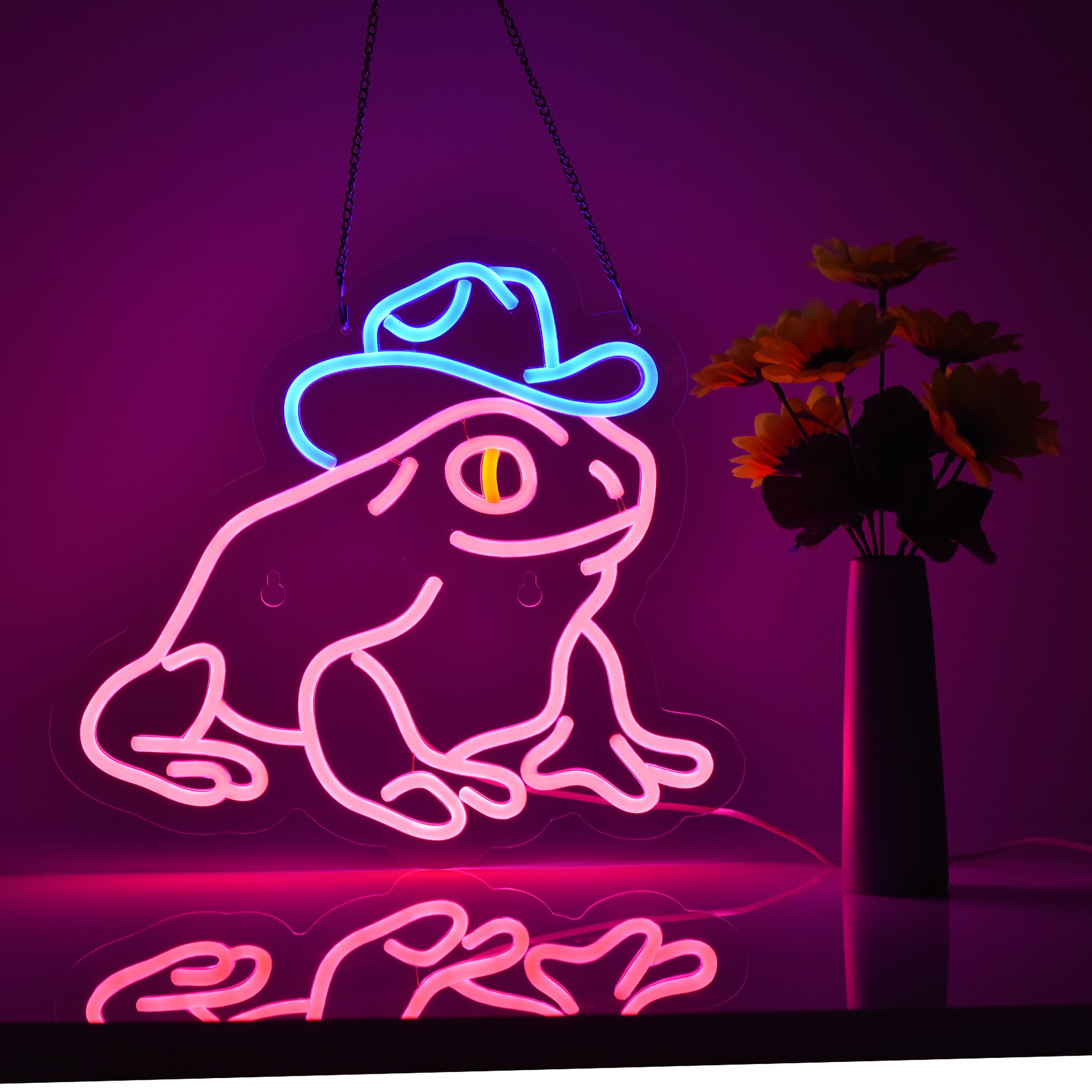 Haimococl LED Neon Frog Sign for Wall Décor, Dimmable, USB Powered, 14x13 inches, Pink+Blue