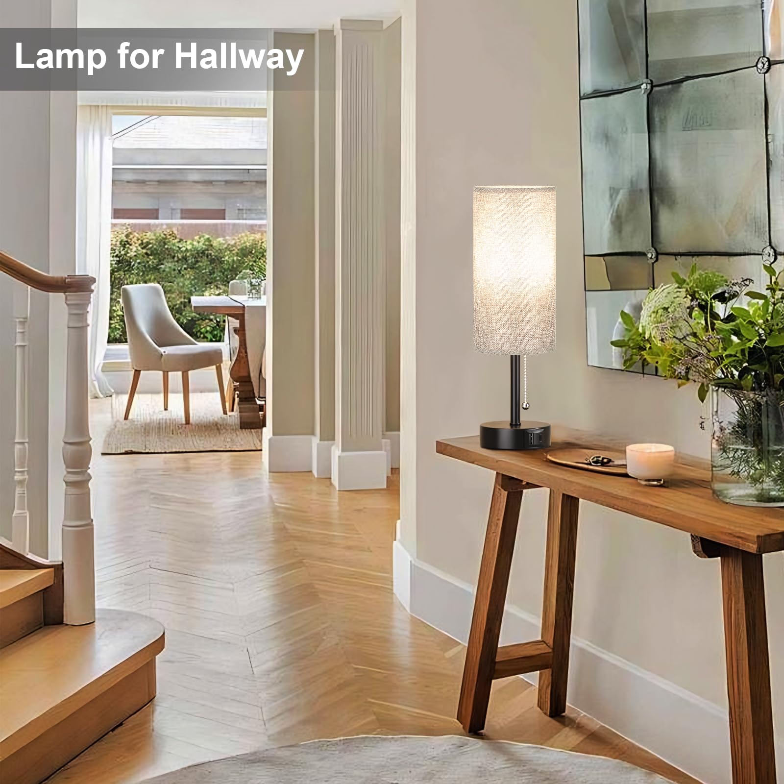 Grey Bedside Lamps For Bedroom Set Of 2 - Nightstand Table Lamp With Usb A + C Charging Port, 3 Color Temperatures Pull Chain Ni