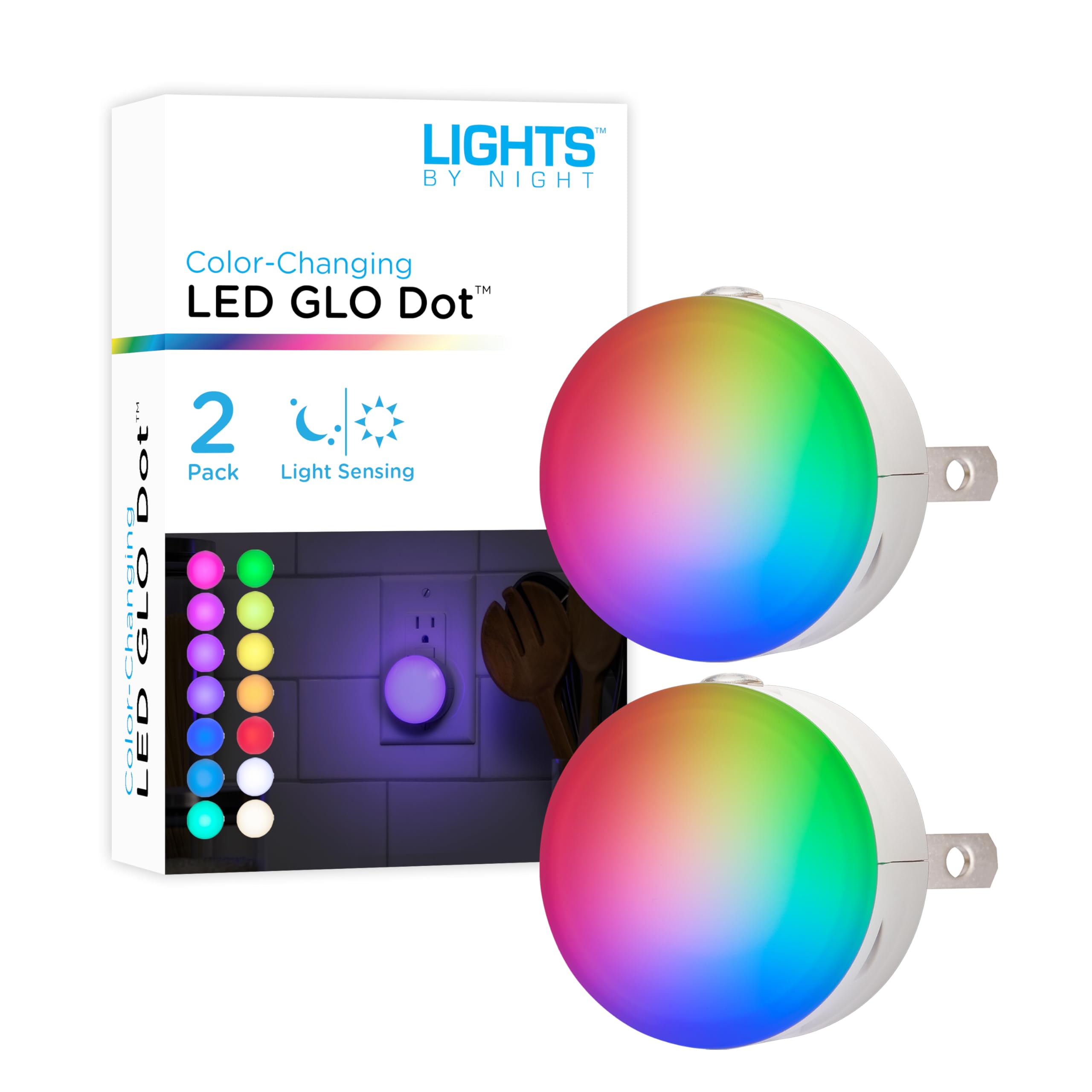 Lights by Night Color Changing Mini LED Night Light, Plug-in, Dusk to Dawn Sensor, Compact, 3 Modes, Ambient Lighting, for Kids 