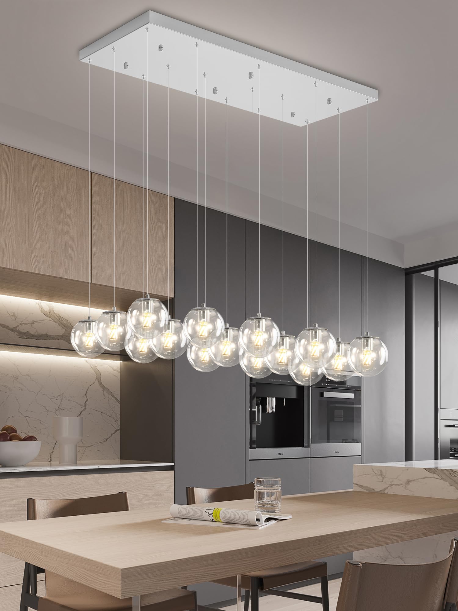 Glass Chandelier Led Modern Silver Pendant Light Globe Glass Ceiling Light 16-Lights Glass Ball Chandeliers For Staircase Living