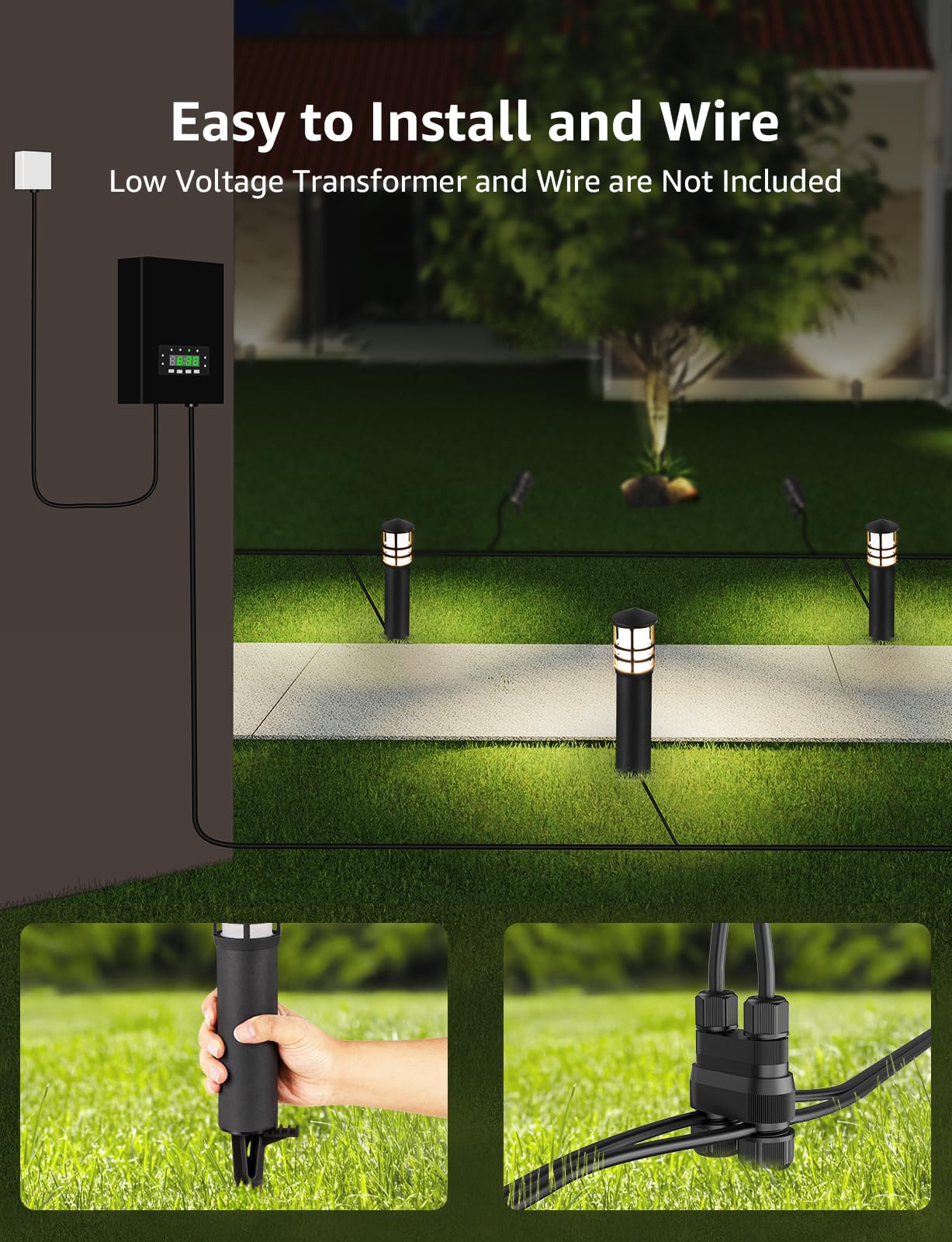 SUNVIE 12-Pack Low Voltage Landscape Pathway Lights, 3W LED, 3000K, Black Aluminum, ETL Listed for Outdoor Yard Garden Lighting