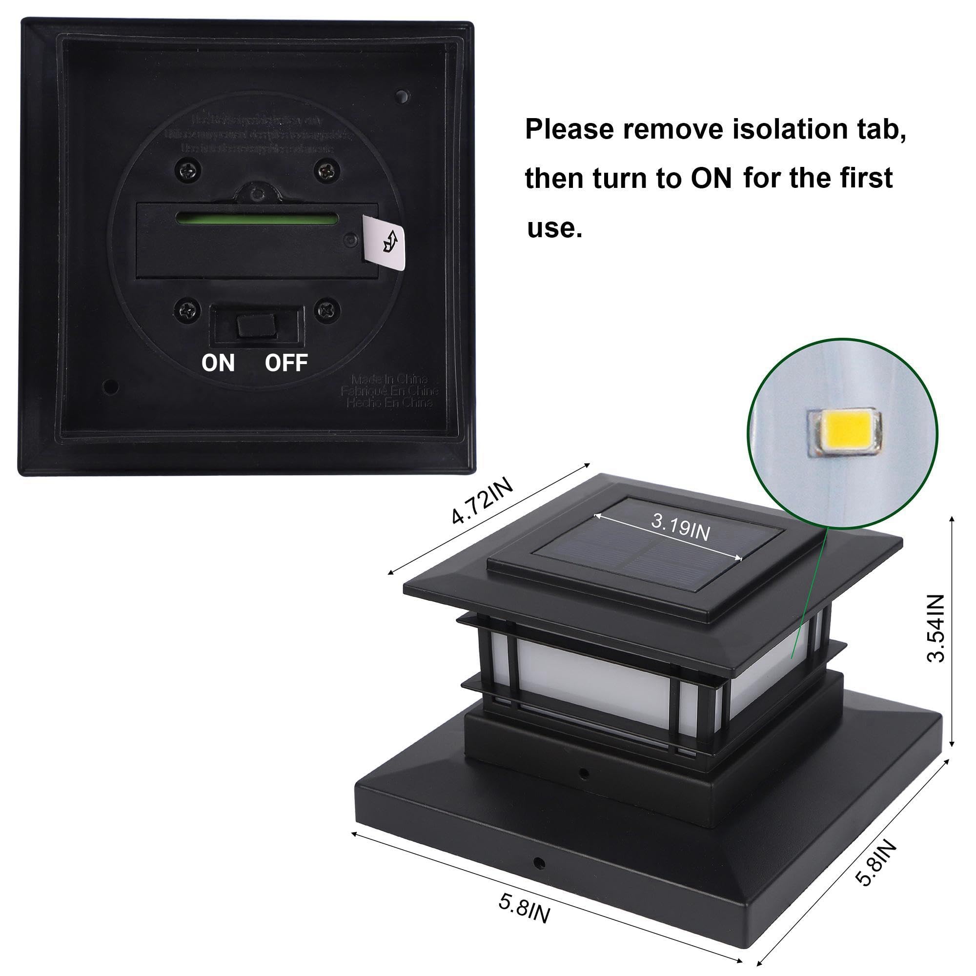 Dynaming 6 Pack Solar Post Lights Outdoor, Solar Powered Fence Post Cap Lights, High Brightness Warm White Smd Led Lighting Decor For Garden Deck Patio, Fit 4X4, 5X5 Or 6X6 Wooden Posts