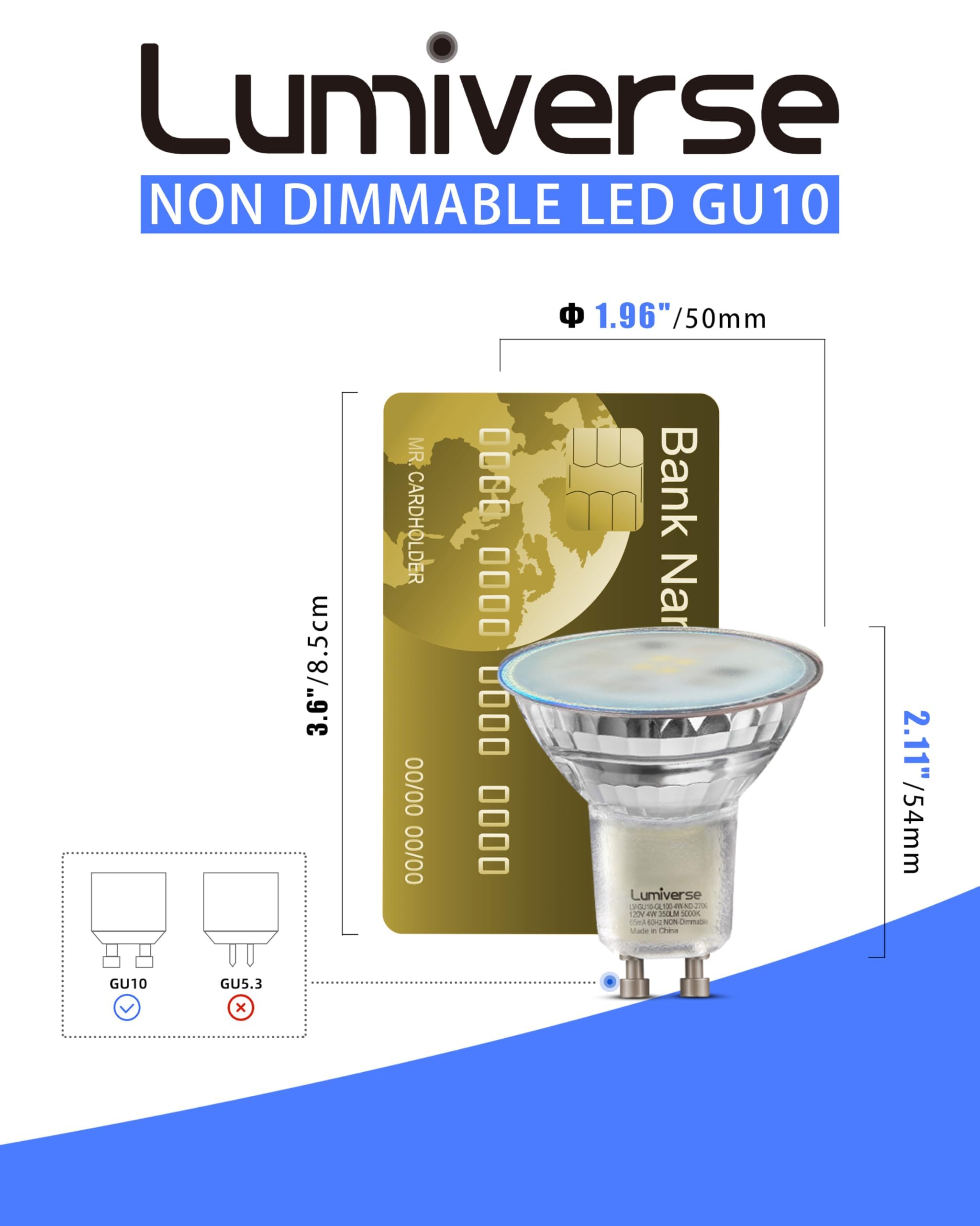 Lumiverse GU10 LED Bulb 4W 5000K Daylight White Non-Dimmable 350lm 10 Pack Halogen Replacement