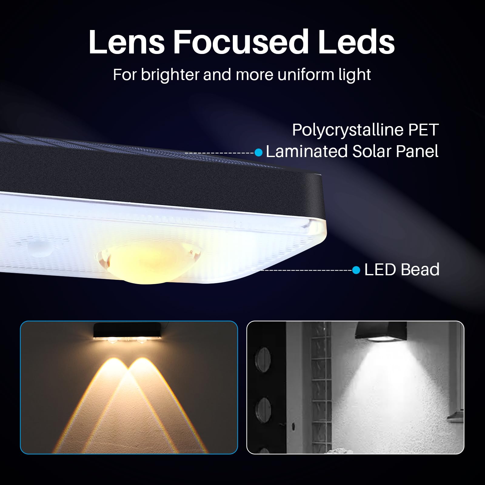 Xmnsoly Solar Fence Lights With 3 Modes, Bright Led Lens Outdoor Wall Light Waterproof Warm White, Dawn To Dusk Deck Lighting Fo