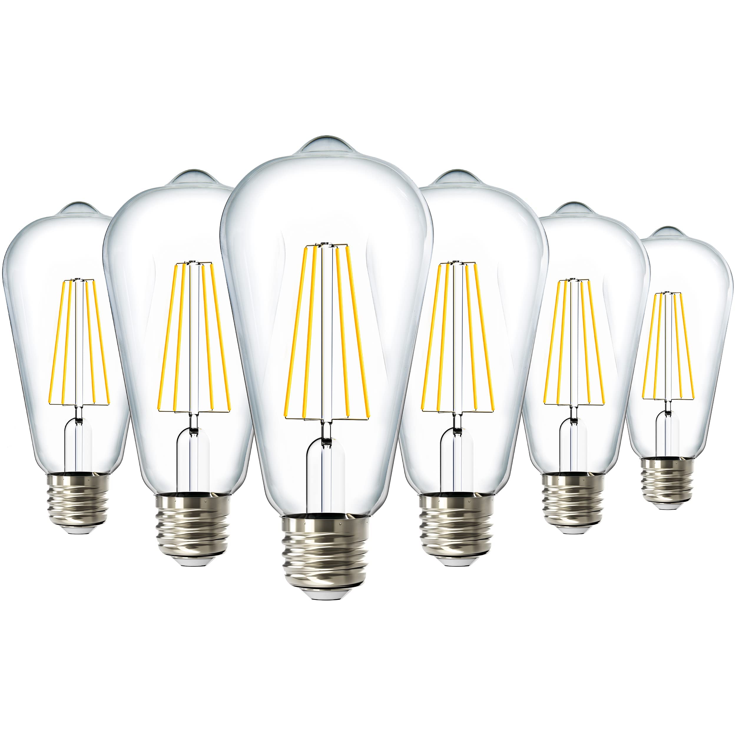 Sunco 6 Pack Edison Bulbs Led St64, Clear Vintage Filament Waterproof Bulb, 800 Lm, 8.5W (60W Equivalent), 3000K Warm White, E26