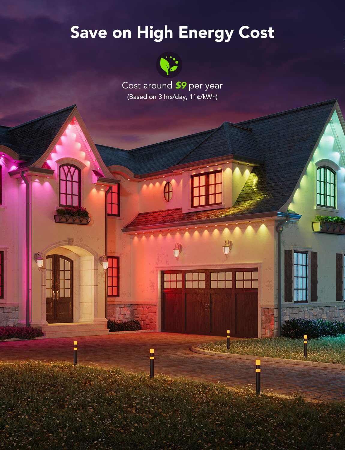 Govee Outdoor Smart RGBIC Lights, 150ft White LED, IP67 Waterproof, 75 Scene Modes, Model H705C