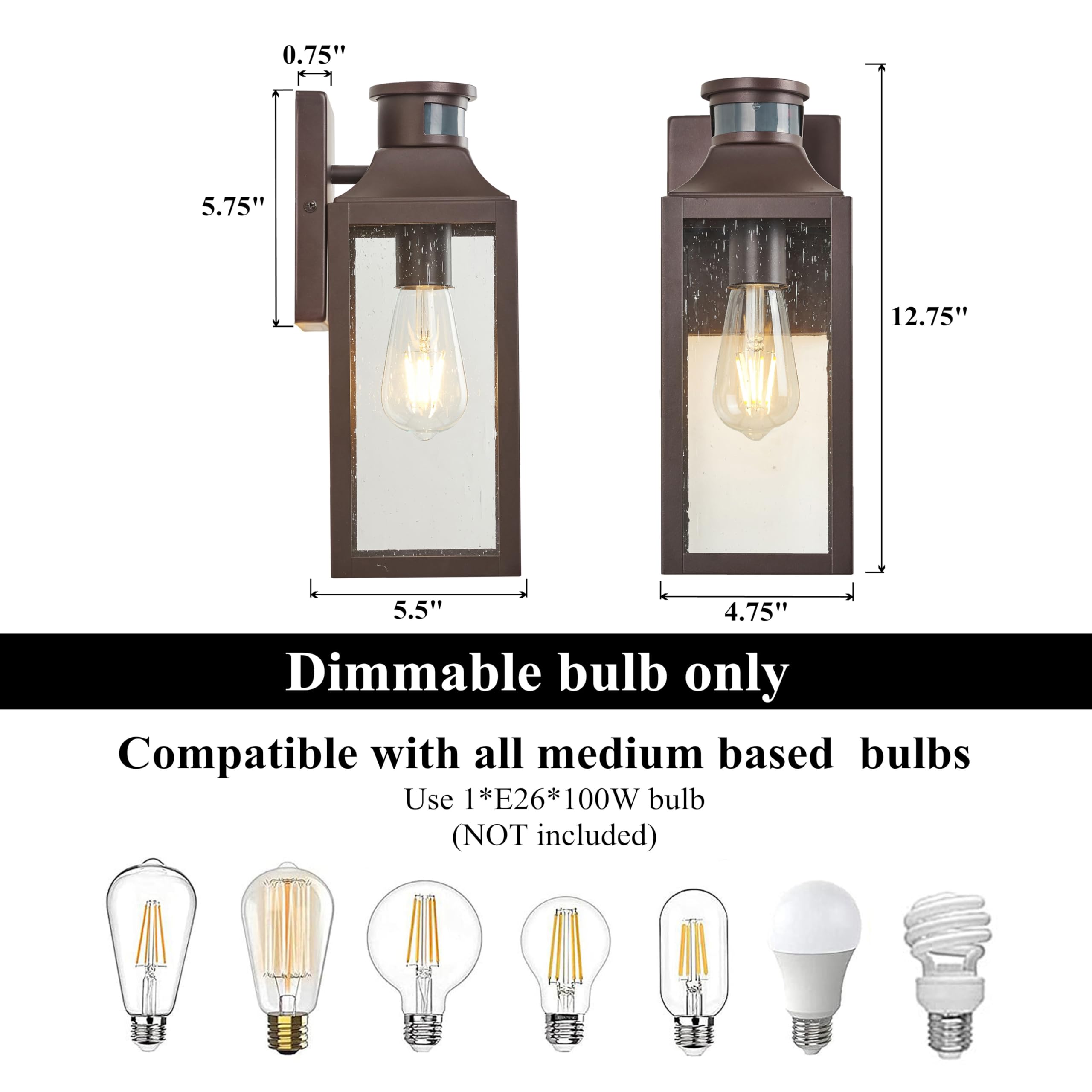 Micsiu Motion Sensor Outdoor Wall Light Fixture, 12.75 Inch Oil Rubbed Bronze Exterior Sconce Lighting, Waterproof Outside Light