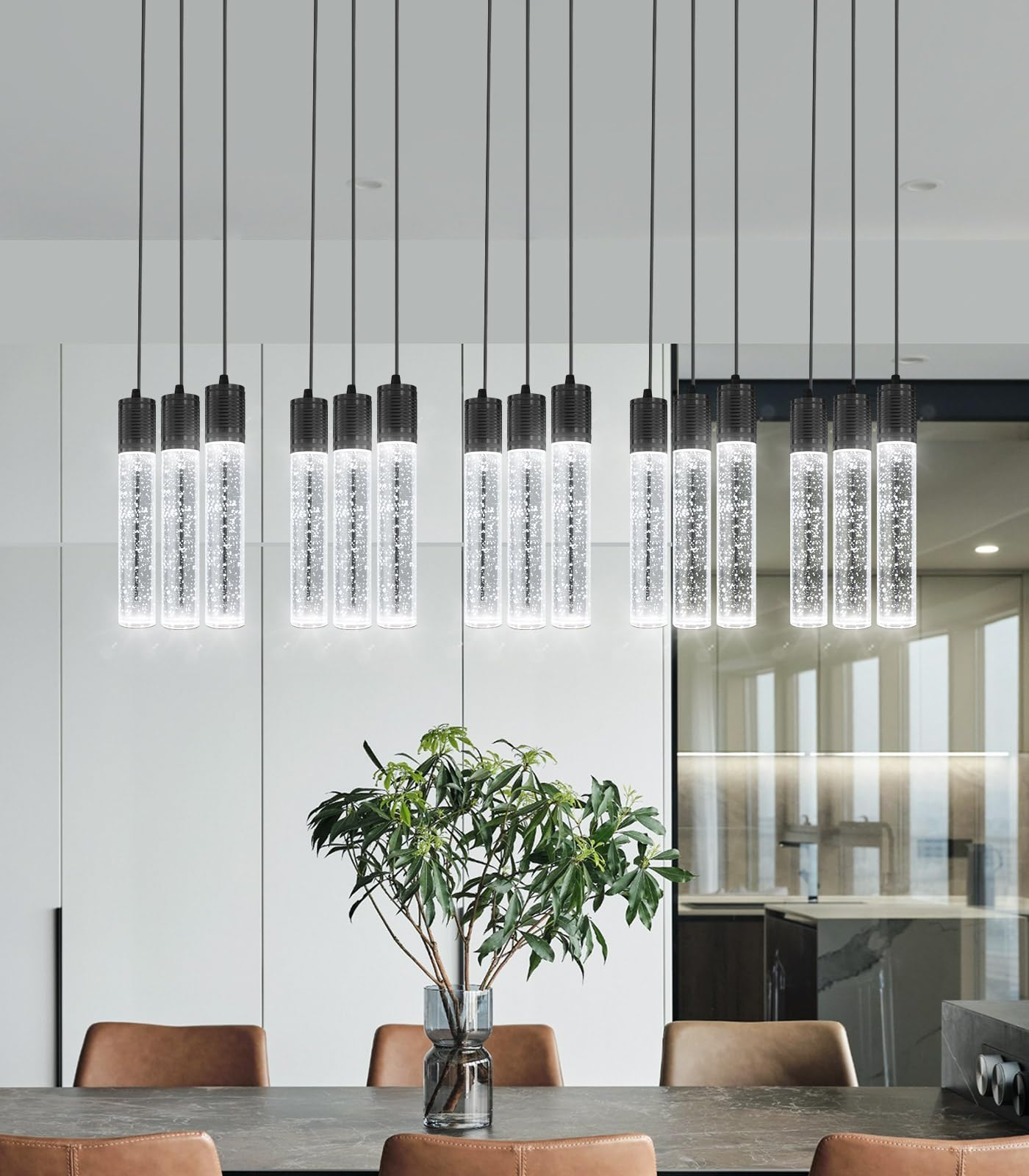 Dolria 15-Lights Modern Led Pendant Lighting Fixture For Kitchen Island Crystal Chandelier Light Fixtures For Dining Room