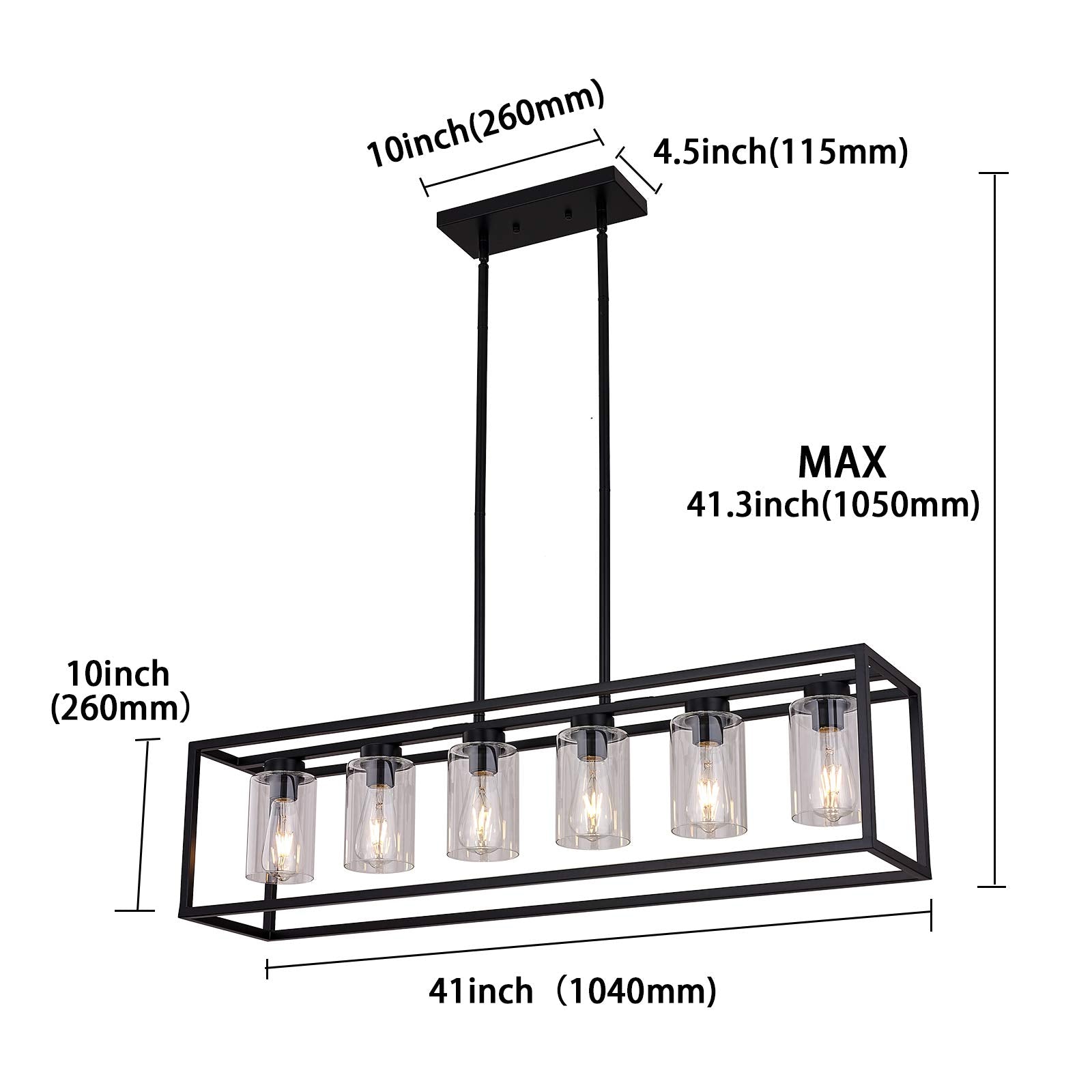 Xilicon Dining Rooms Black Chandeliers,Kitchen Island Farmhouse Lighting Fixture Industrial Rustic Ceiling Hanging 6 Light Moder
