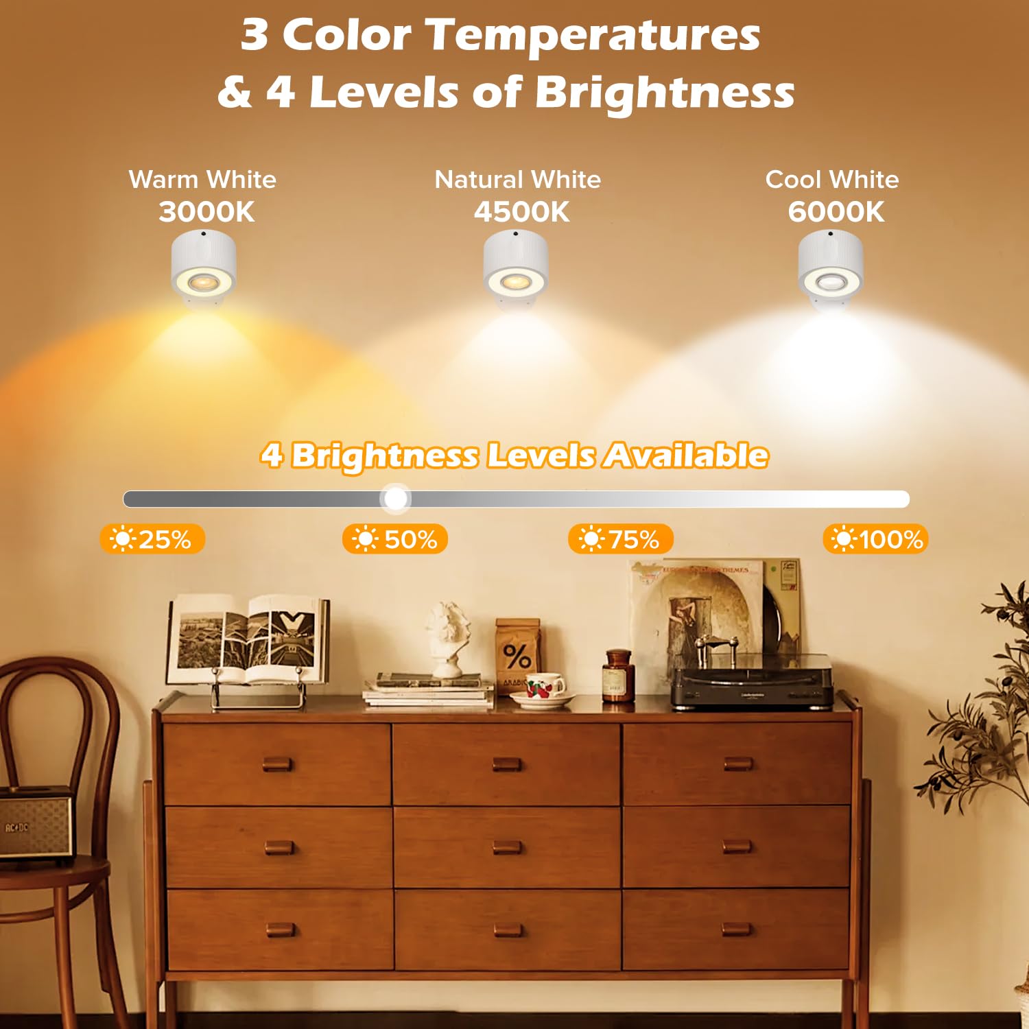 Plomixius LED Wall Mounted Lights, 3000mAh Rechargeable, Dimmable, 360° Rotate, 2 Psc, White-3 Color, Model YMX-101