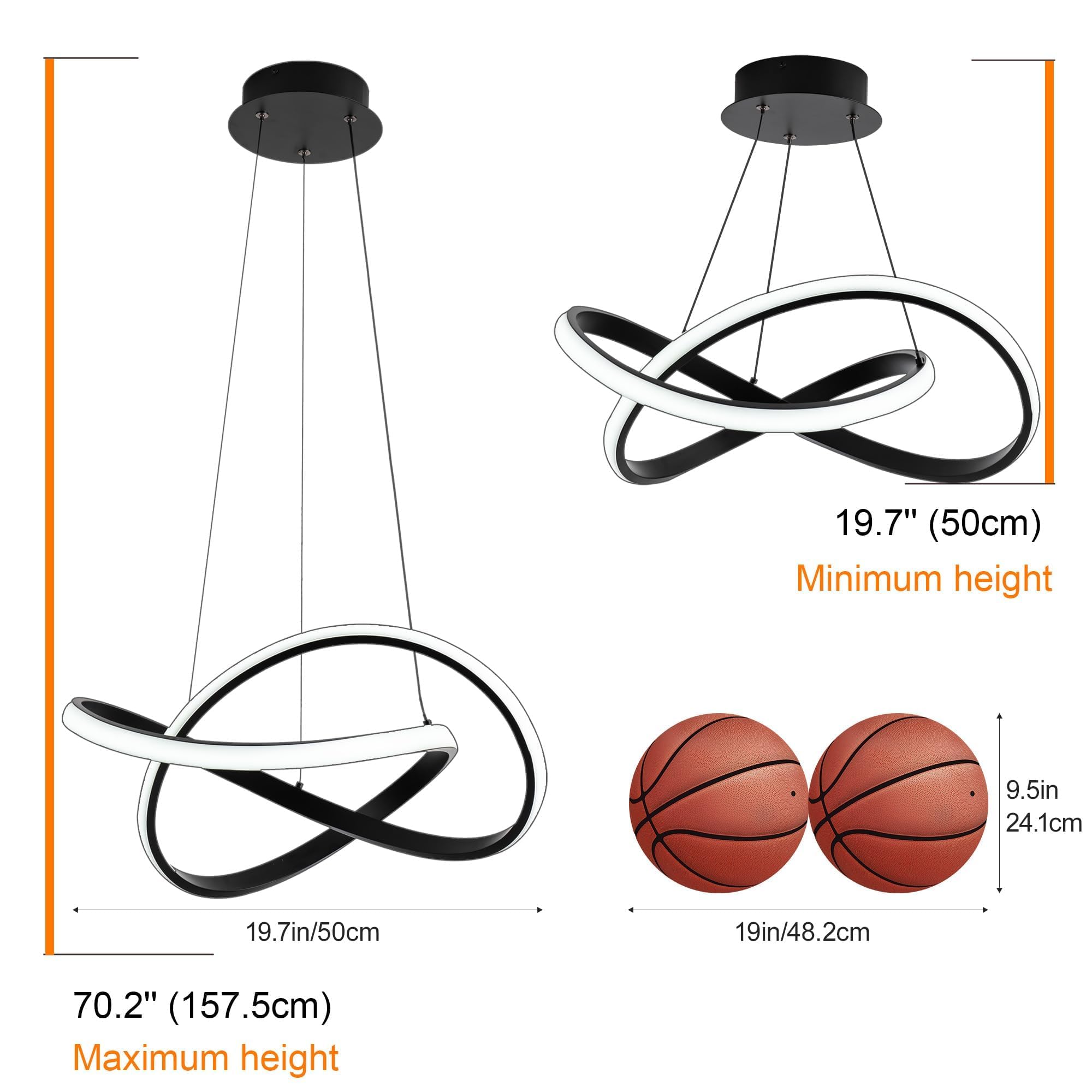 Mayna Modern Chandelier With Remote Control  Dimmable Led Pendant Light Fixtures With 3 Color Temperature  Height Adjustable Kitchen Island Lighting For Dining Room Kitchen Entryway  Black 19.7 Inch