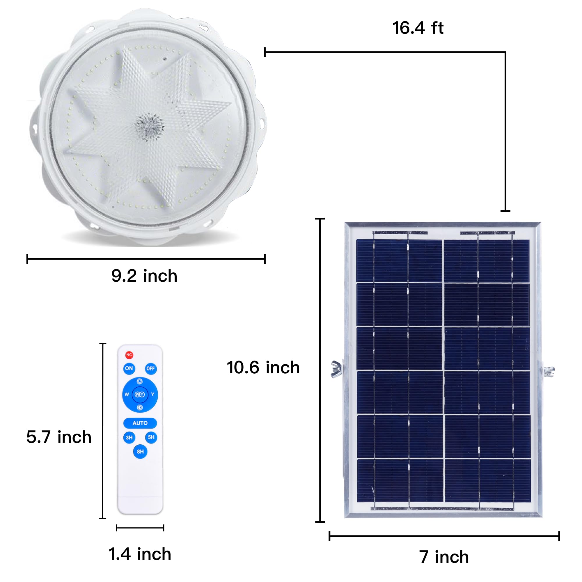 MEIHONG Solar Ceiling Light with Remote, Dusk to Dawn Sensor, White