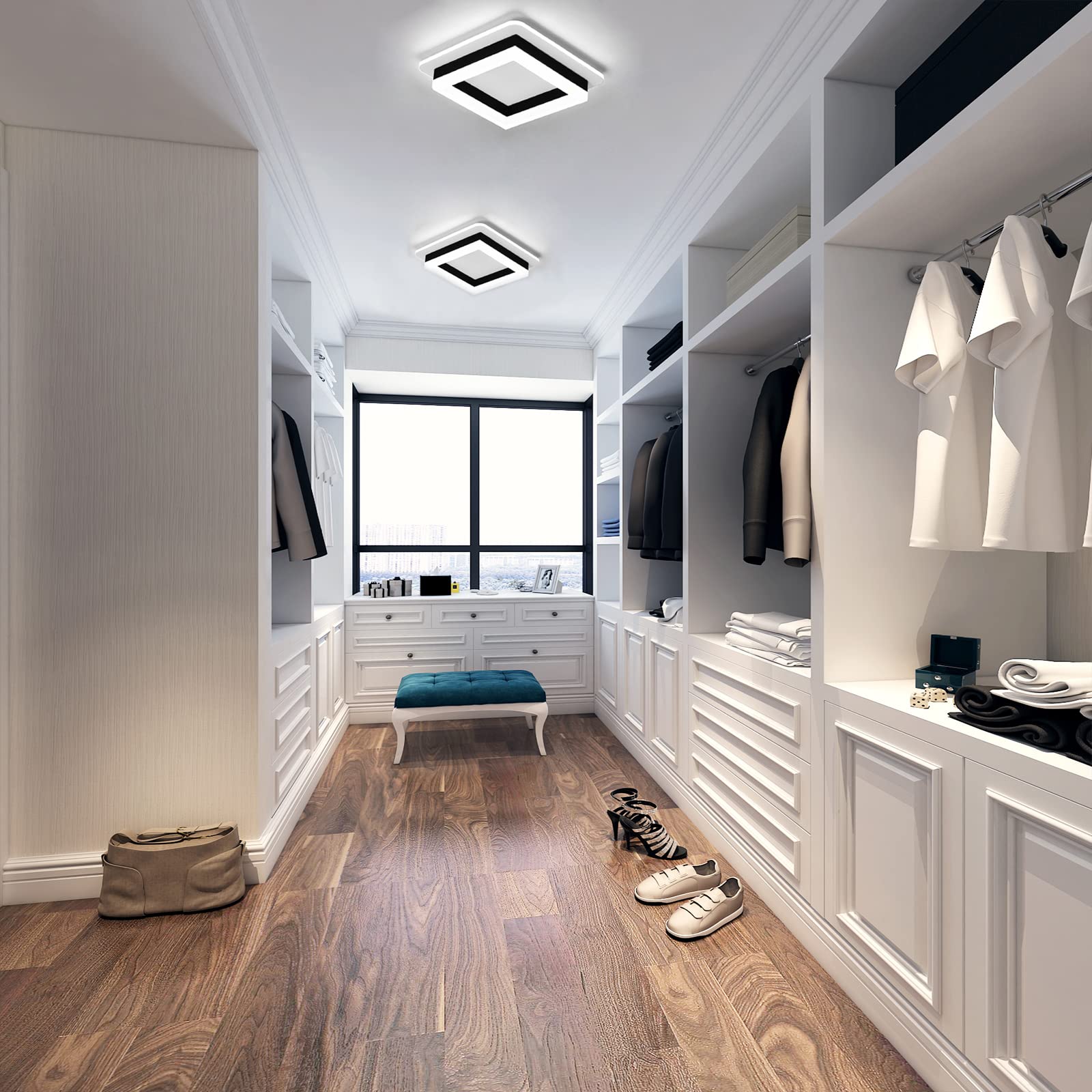 Caneoe Square Modern Led Ceiling Light Fixture, 24W Black Flush Mount Hallway Ceiling Light Small Close To Ceiling Lamp For Livi