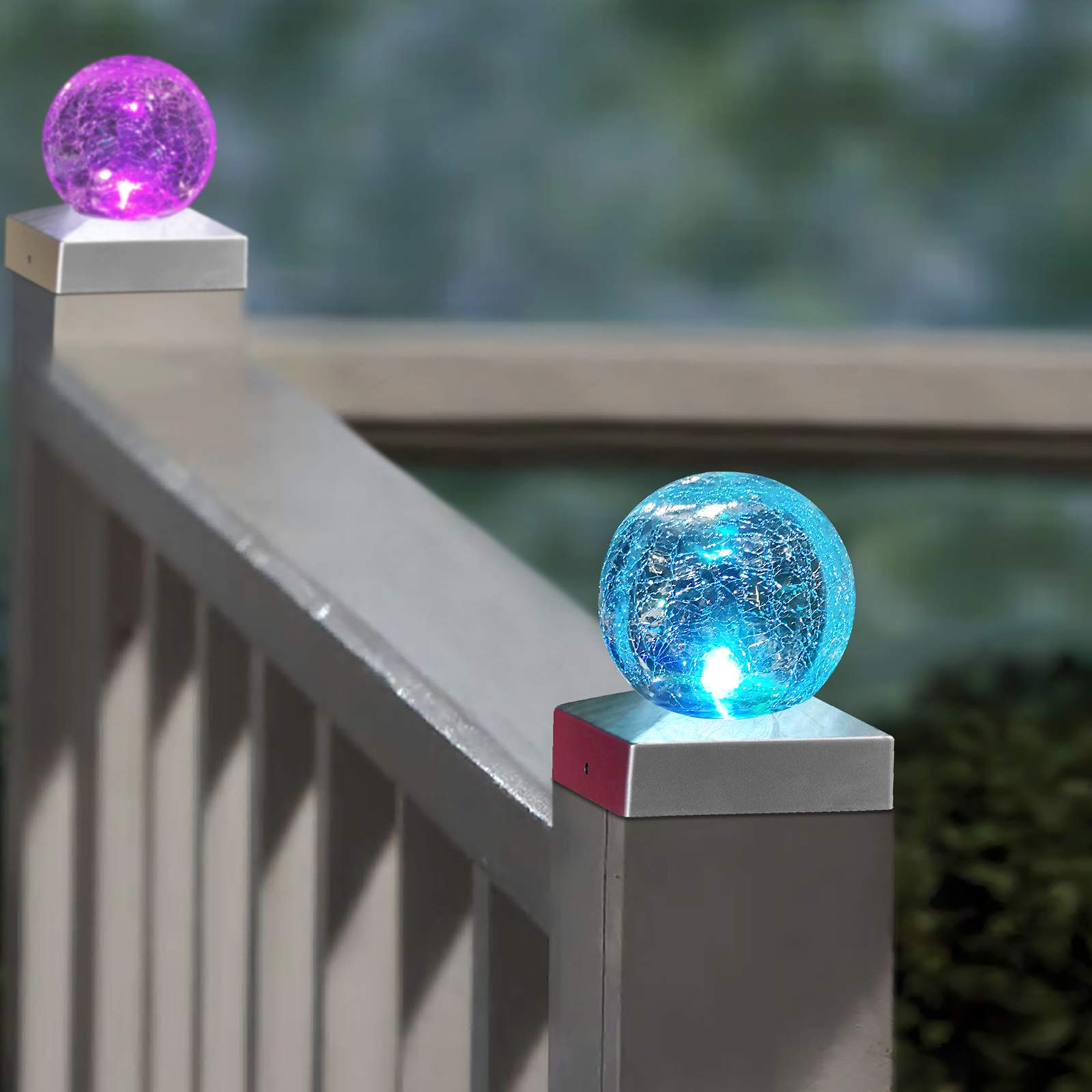 SUNNYPARK Solar Fence Post Cap Light, 4x4, Waterproof, Glass, Color Changing, 2 Pack