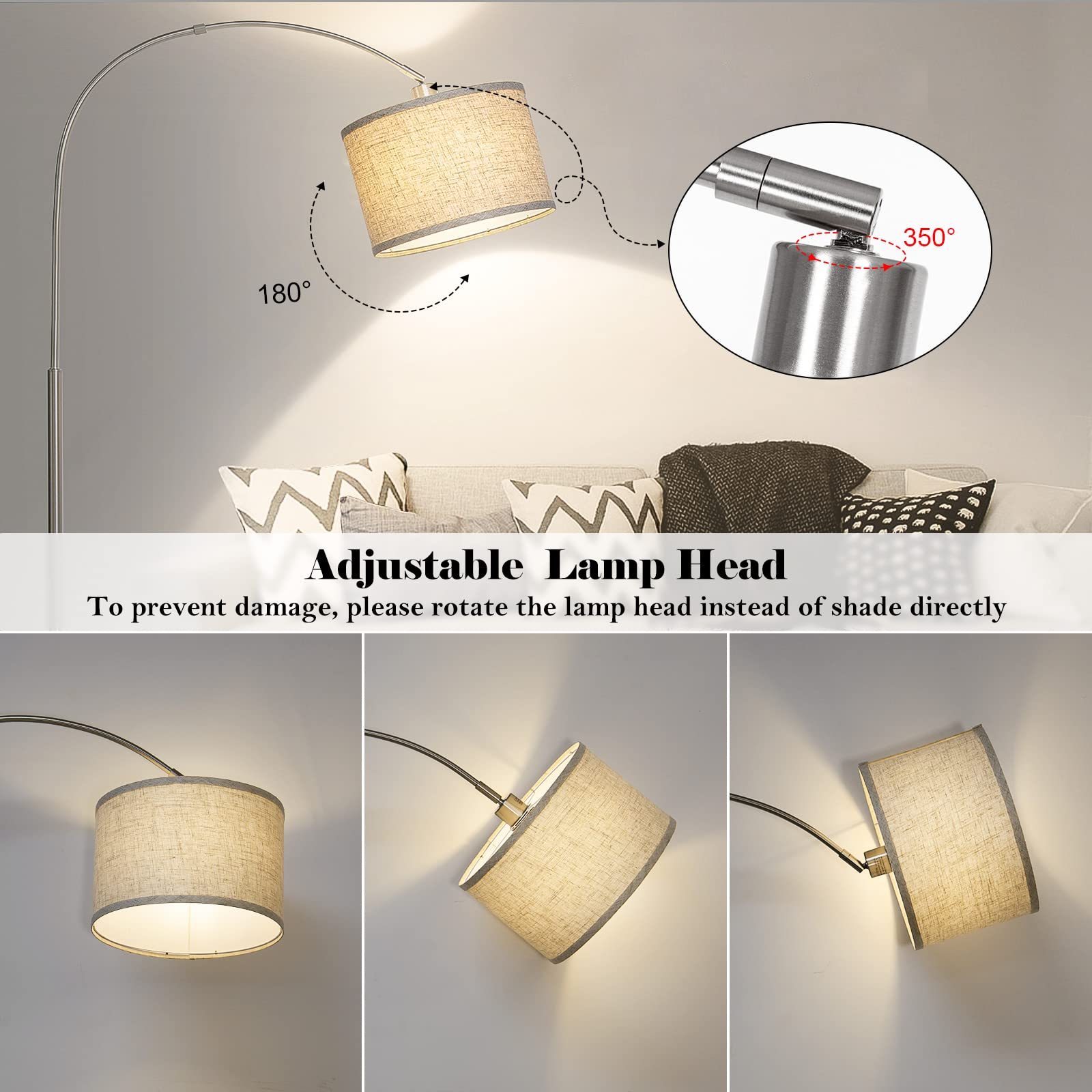 Arc Floor Lamp, Modern Floor Lamp For Living Room With Adjustable Head, Tall Pole Lamp With On/Off Pedal Switch, Over Couch Arch