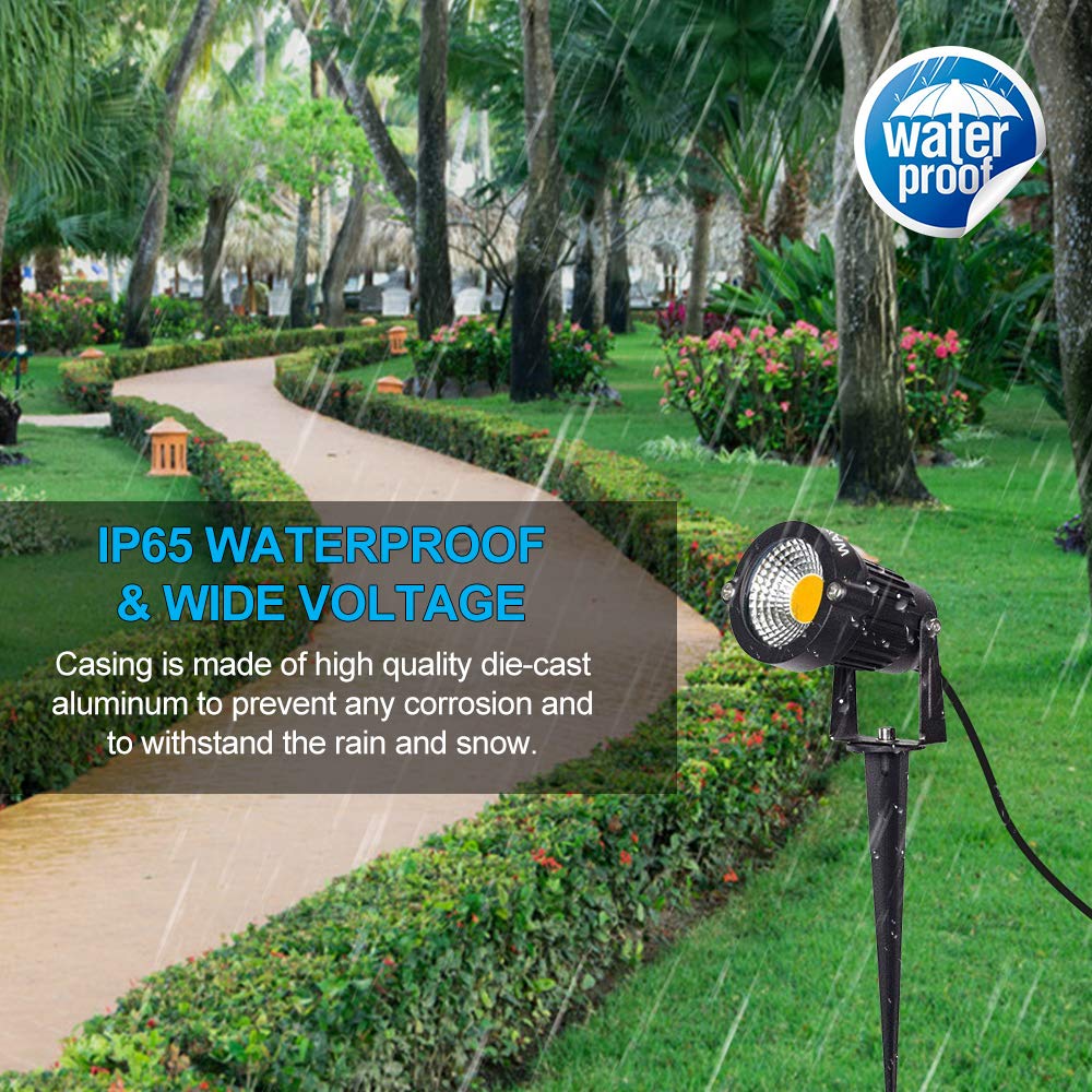 Weyang 5W Ip65 Waterproof Garden Spotlights, Warm White Led Flood Light With Metal Ground Stake, 2 Pack