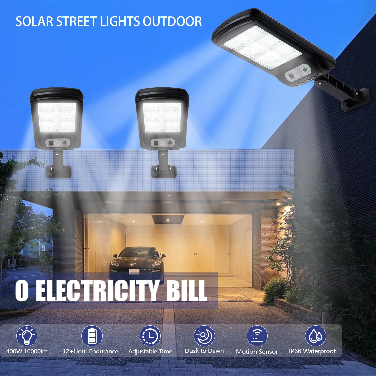 DHrtara 2 Pack 100W Solar Street Lights, Waterproof, Dusk to Dawn, Motion Sensor, Remote Control, Black, Model DH727