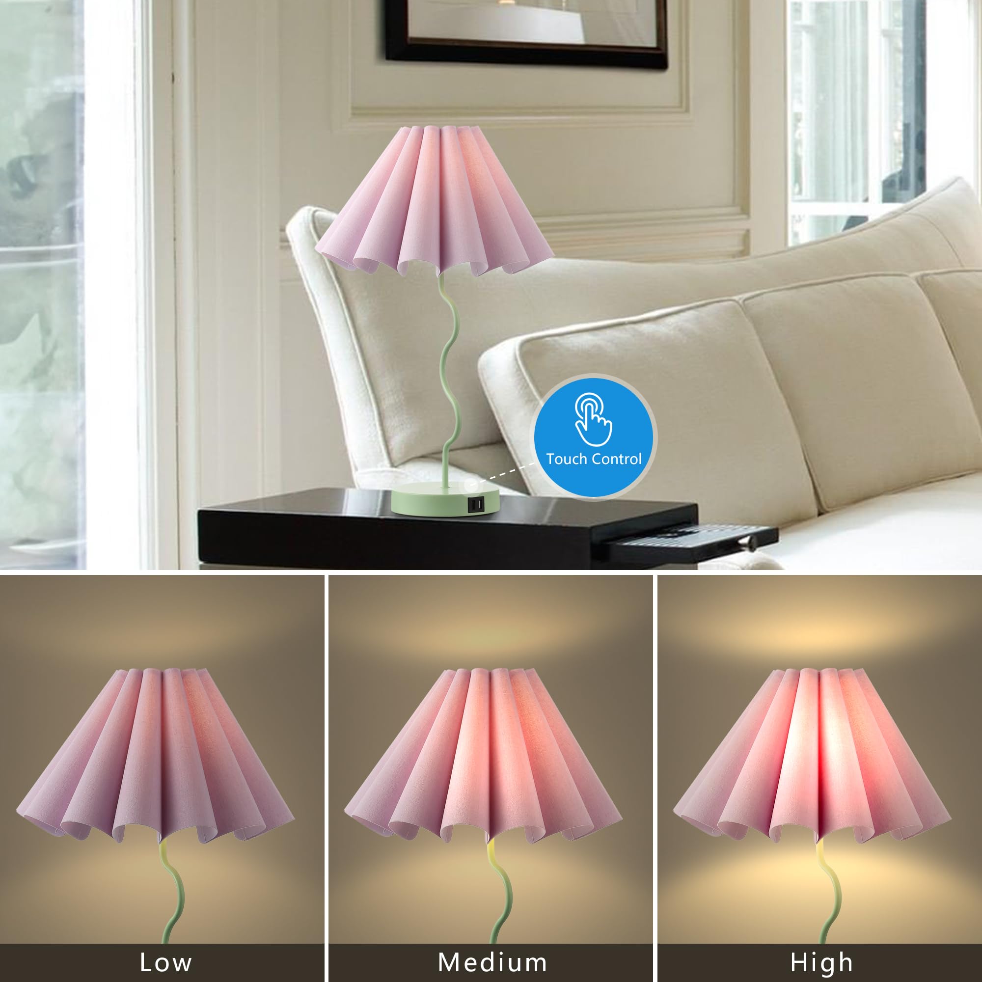EOEYYOYB Pleated Table Lamp, Linen Shade, Modern Design, Green, Model 2097