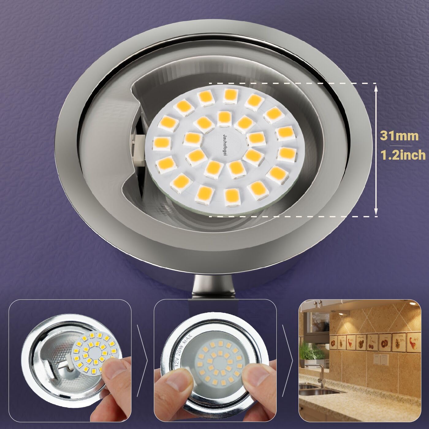 JAUHOFOGEI G4 LED Bulb 2W Replacement - Daylight White 6000K - 12V AC/DC - 6 Pack