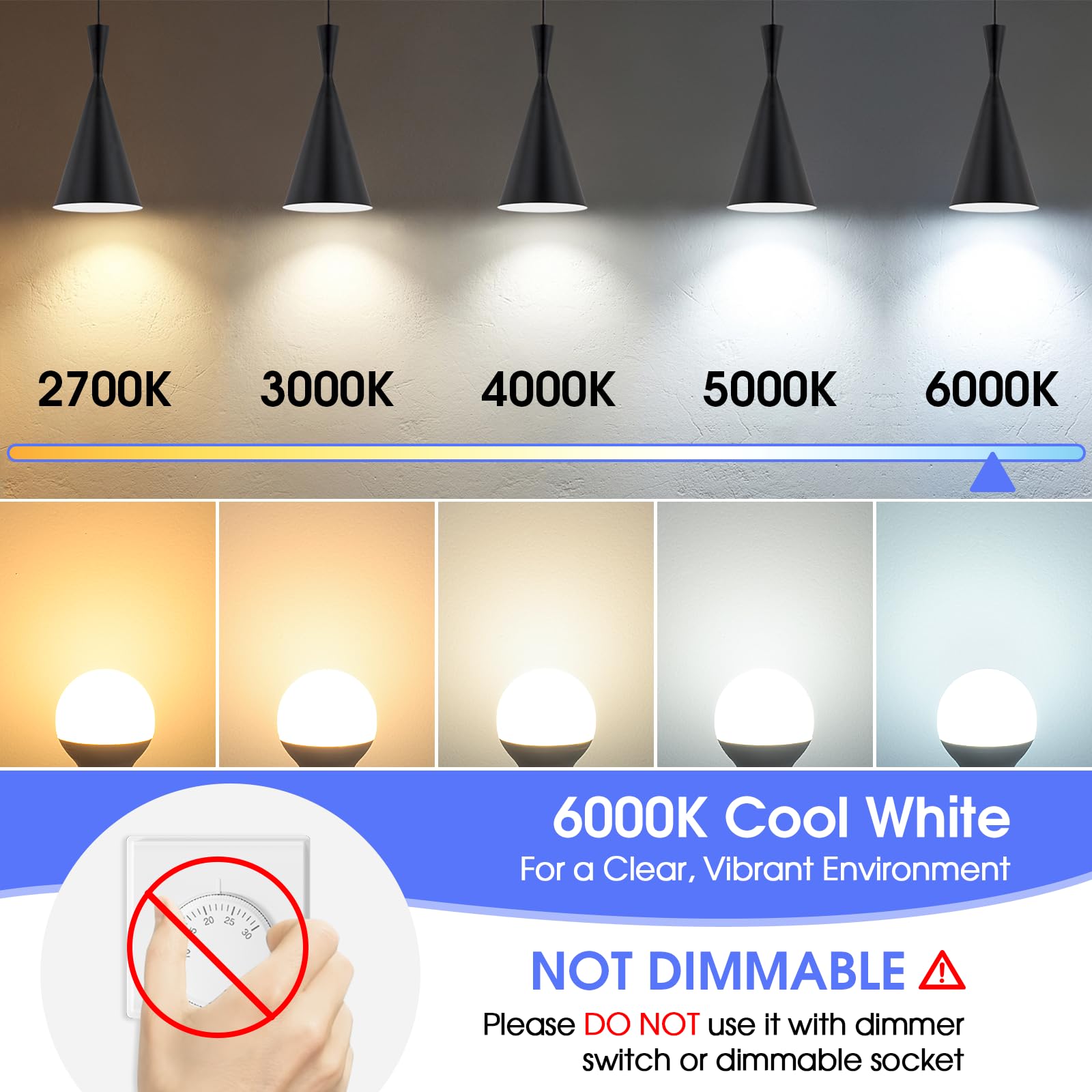 Maxvolador E12 Led 60W Equivalent Cool White 6000K Ceiling Fan Bulbs, 600Lm Cri 85+ Small Base Candelabra Bulbs, 6W Non-Dimmable, Pack Of 6