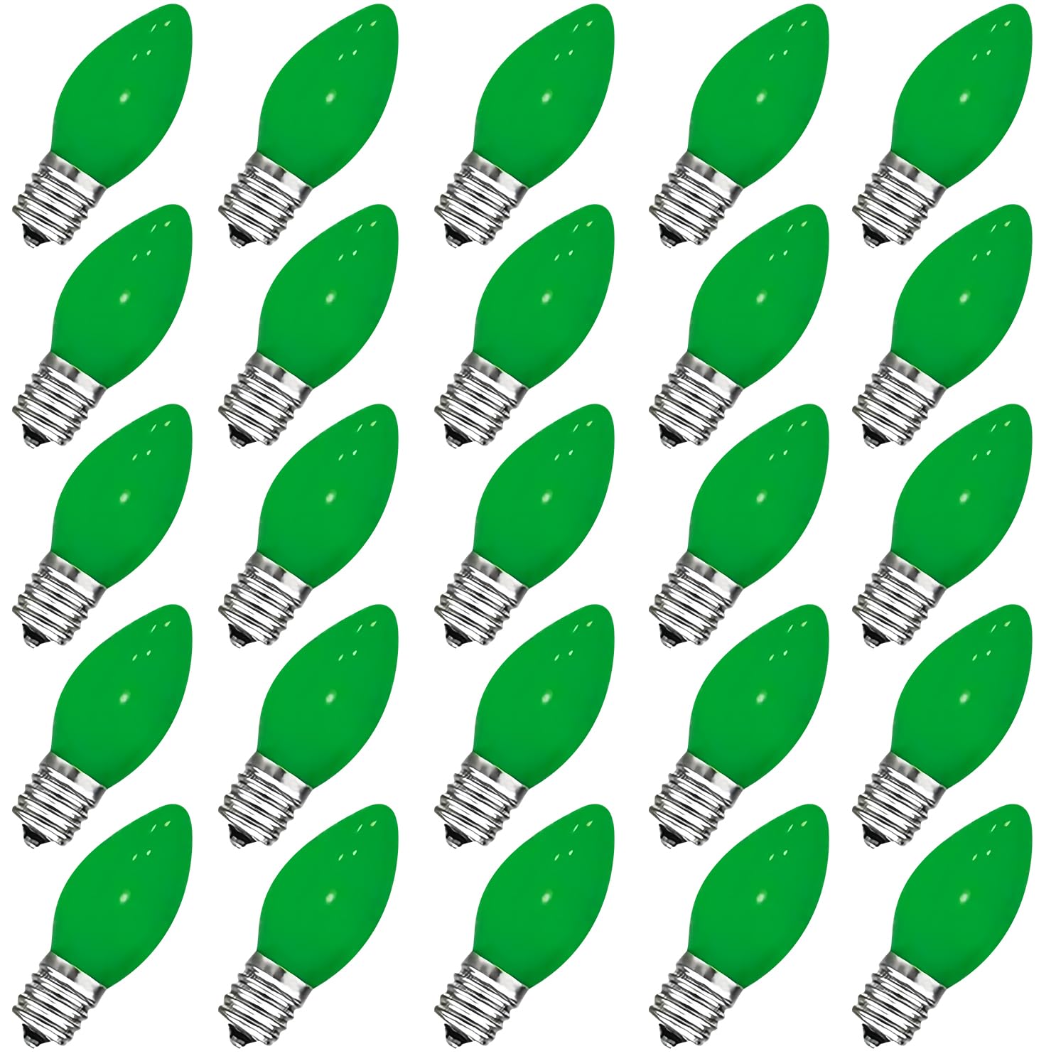 25 Pack C7 Green Light Bulbs St Patrick's Day Decorations Replacement Bulbs C7 Light Bulbs C7 Incandescent Light Bulbs 5W C7/E12 Candelabra Base for Indoor/Outdoor String Lights St Patrick's Day Decor