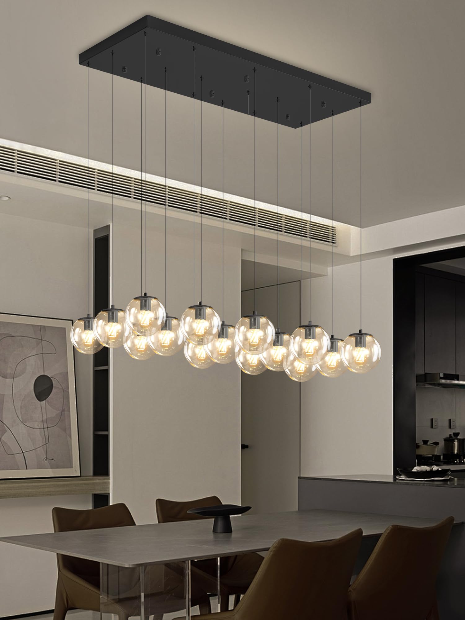 Glass Chandelier Led Modern Black Pendant Light Globe Glass Ceiling Light 16-Lights Glass Ball Chandeliers For Staircase Living 