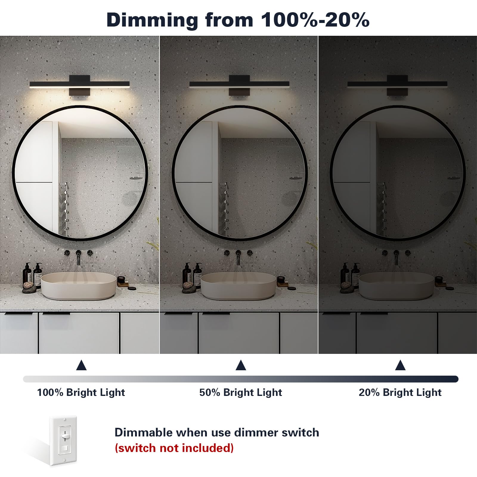 Joossnwell Vanity Light For Bathroom Lighting Fixtures Over Mirror 23.62 Inch Dimmable 5Cct Modern Vanity Lights Black Bathroom