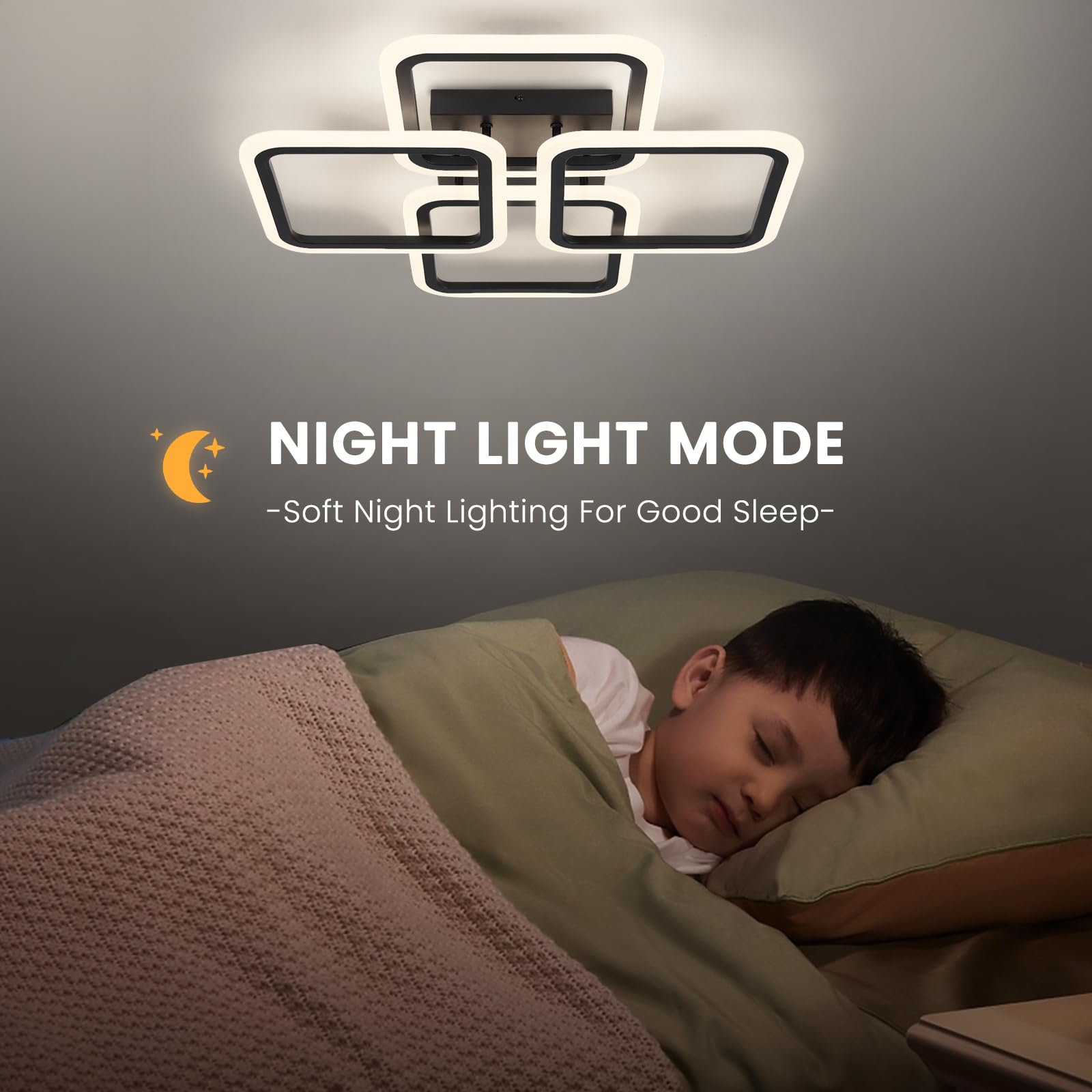 HLILCEH LED Ceiling Light 50W Dimmable Square Flush Mount 23.6inch Black Acrylic Model CL-4FDBK-D