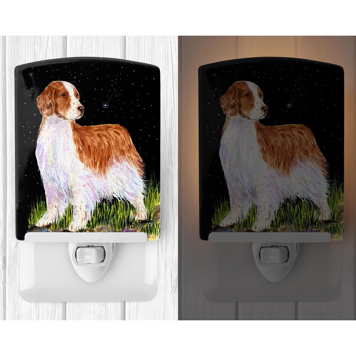 Carolines Treasures Ceramic Night Light, Starry Night Welsh Springer Spaniel, 6x4x3in, Model SS8482CNL, Multicolor