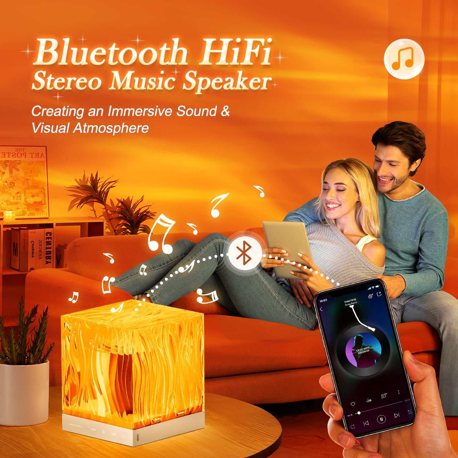 One Fire Christmas Projector with Bluetooth, Remote, 18 Colors, White Noise - Model WH-E22, Yellow