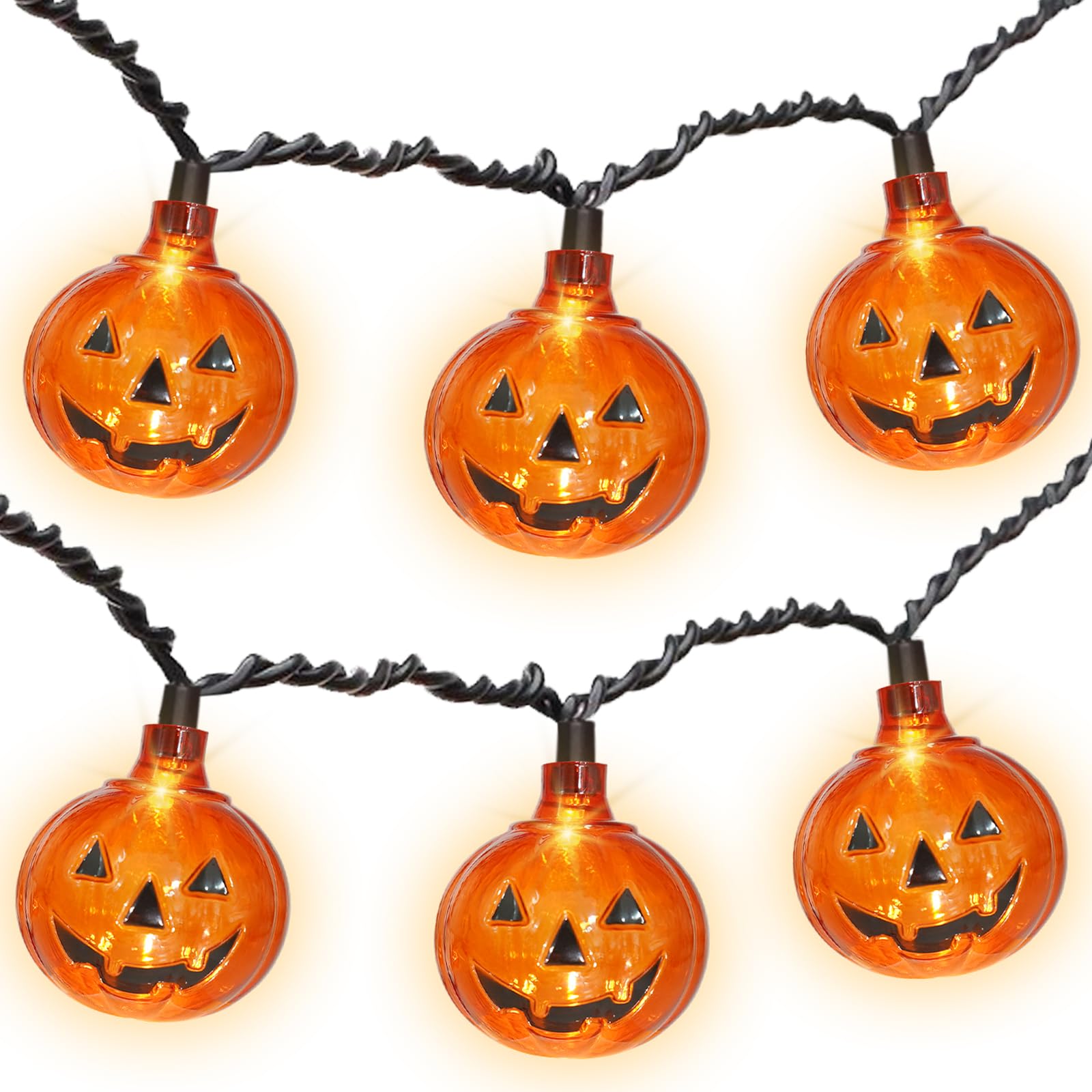 SUNSGNE Halloween Pumpkin LED String Lights, 8.5Ft Waterproof, 10 Jack O Lanterns, Outdoor Indoor, Orange, Model LR-LED-L-10E/1F-D22