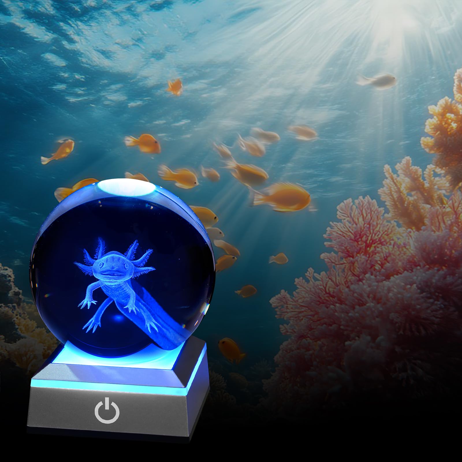 Eicxjui 3D Axolotl Crystal Night Light With Multicolor Led Base Glass Laser Engraved Axolotl Figurines Gifts For Boys Girls Love