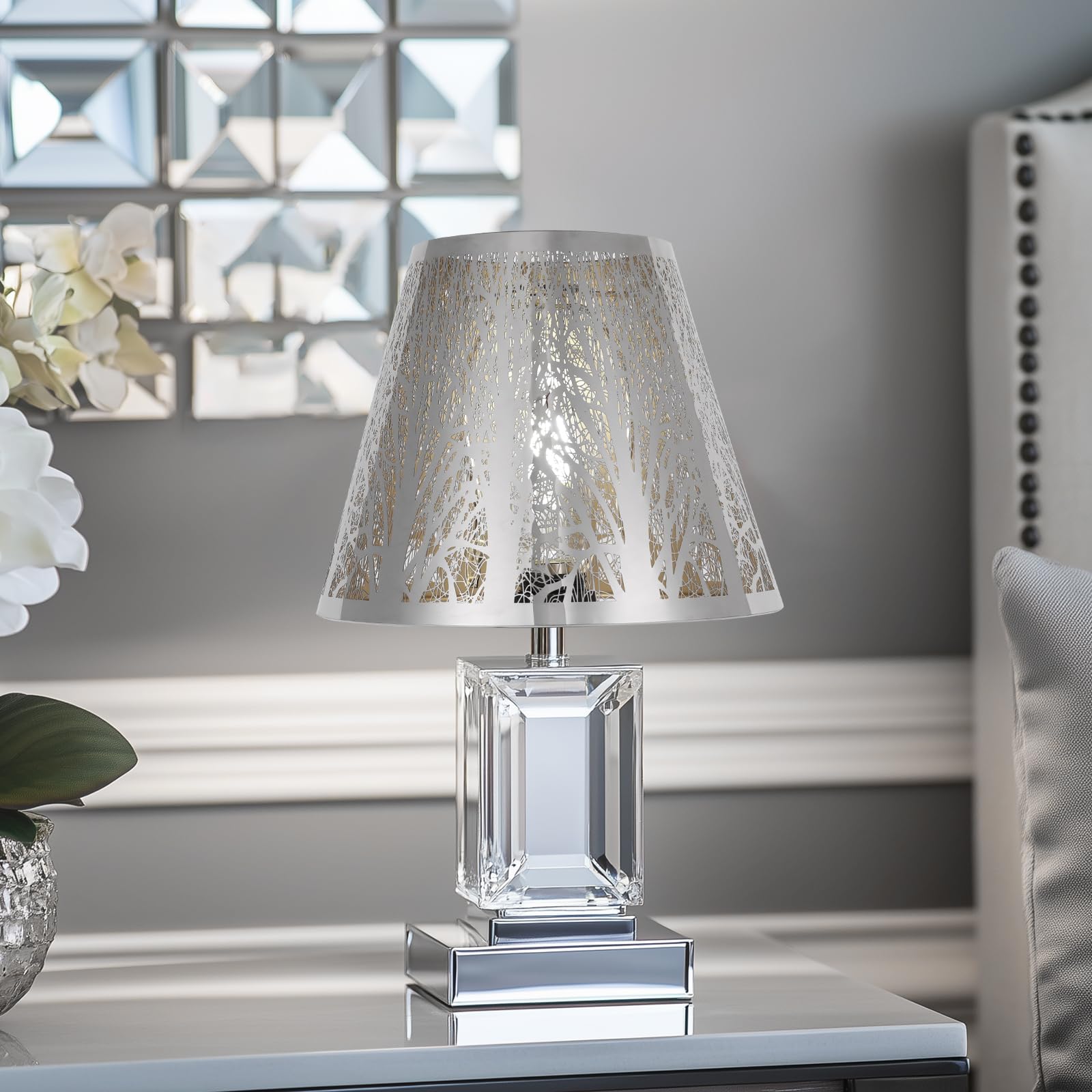 ALUCSET Small Barrel Lampshade - Stainless Steel Mirror Effect, 5in Top x 9in Bottom x 7in High, Modern Metal Replacement for Table/Floor Lamps