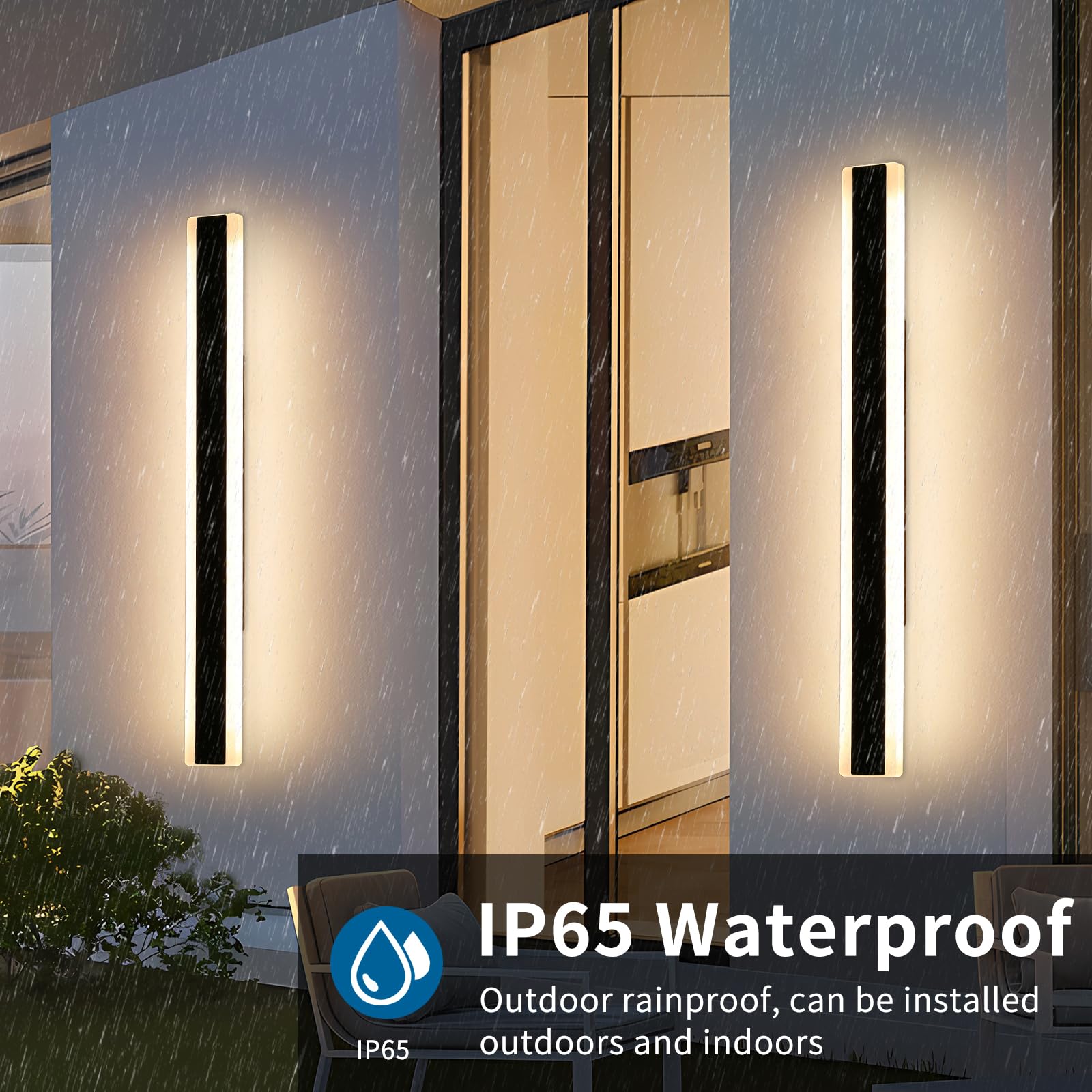 Daoseolo 2 Pack Long Outdoor Wall Sconce, 47.2Inch Modern Exterior Light Fixture, Ip65 Waterproof, 3000K-6000K Dimmable With Remote Control, Linear Wall Mount Lighting For Patio, Garden, Garage