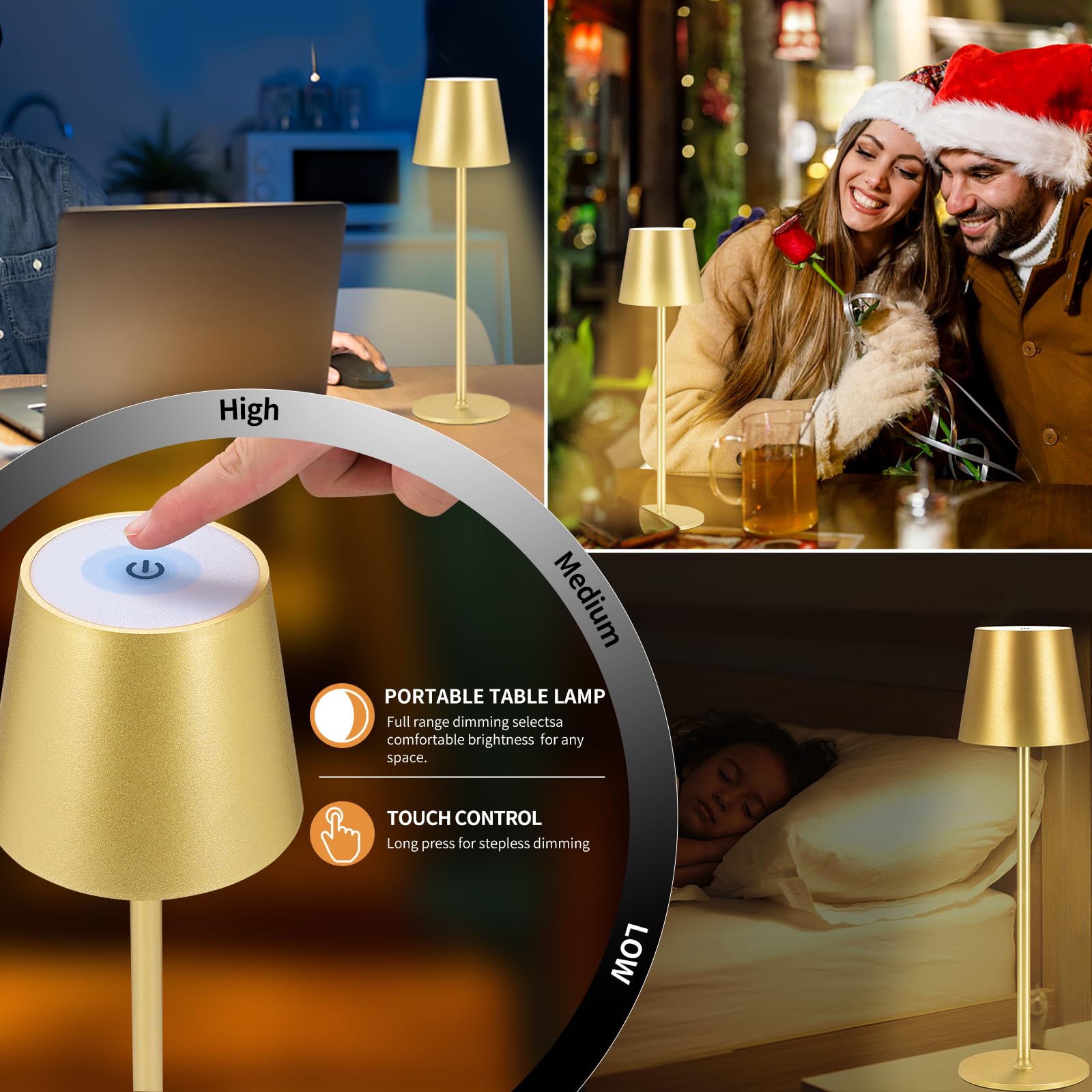 Imqsqik 2 Pack Cordless Table Lamp, 5000Mah Portable Rechargeable Led Desk Lamp, 3 Color Modes Stepless Dimming Table Light With