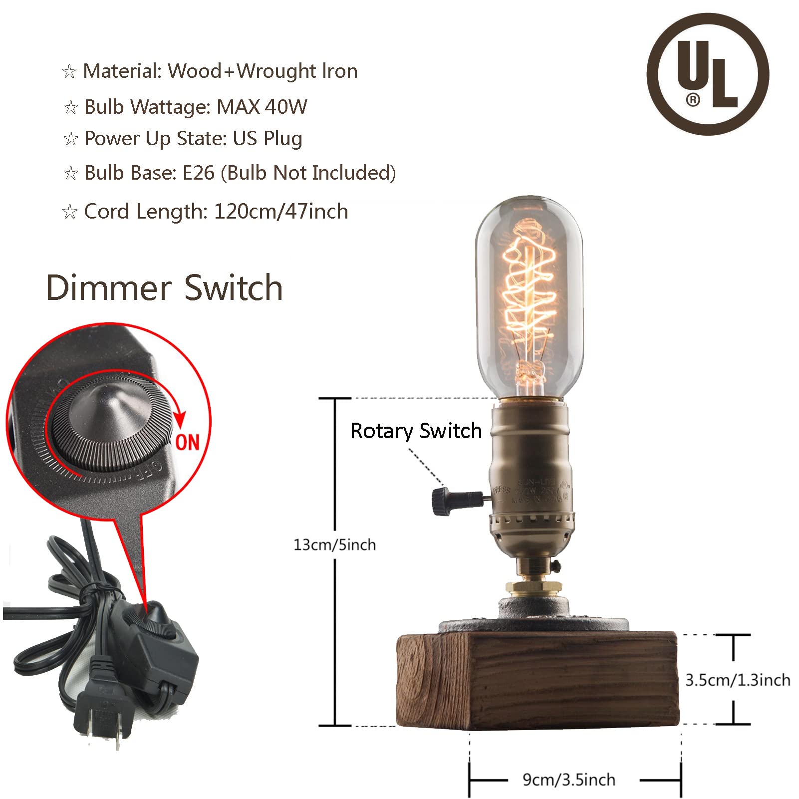 OuXean Vintage Table Lamp, Industrial Steampunk Design, Dimmable E26 Holder, Bronze Color, Home Decor for Bedroom or Living Room