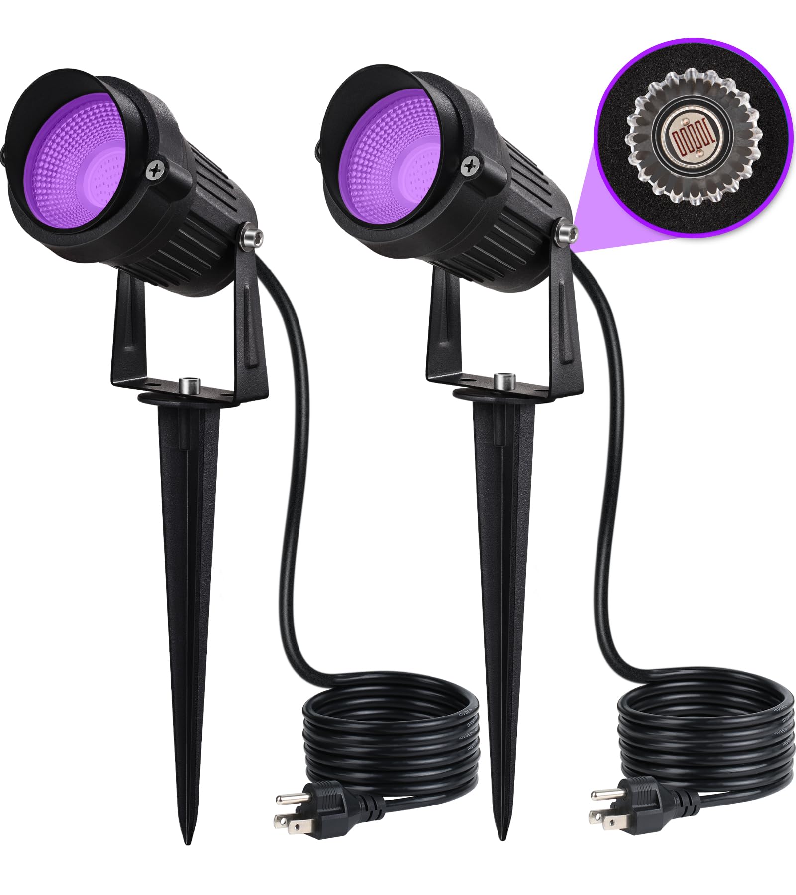 SUNVIE LED Black Light Outdoor Spotlight, 10W Waterproof, Purple, with Photocell Sensor, Model CHZP1002, 2 Pack