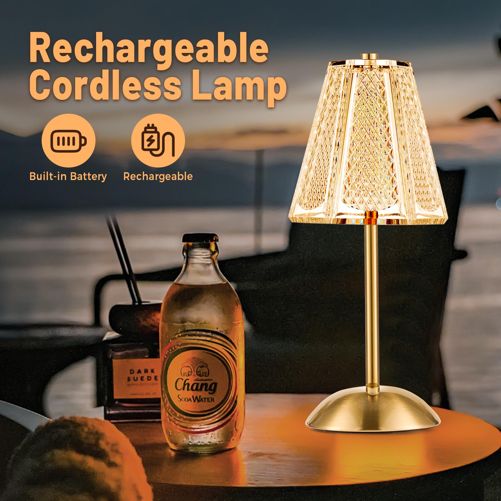 Hapygi Portable Battery Operated Led Table Lamp With Touch Sensor, Gold Cordless Brass Rechargeable Bedside Lamp/Night Light/Res