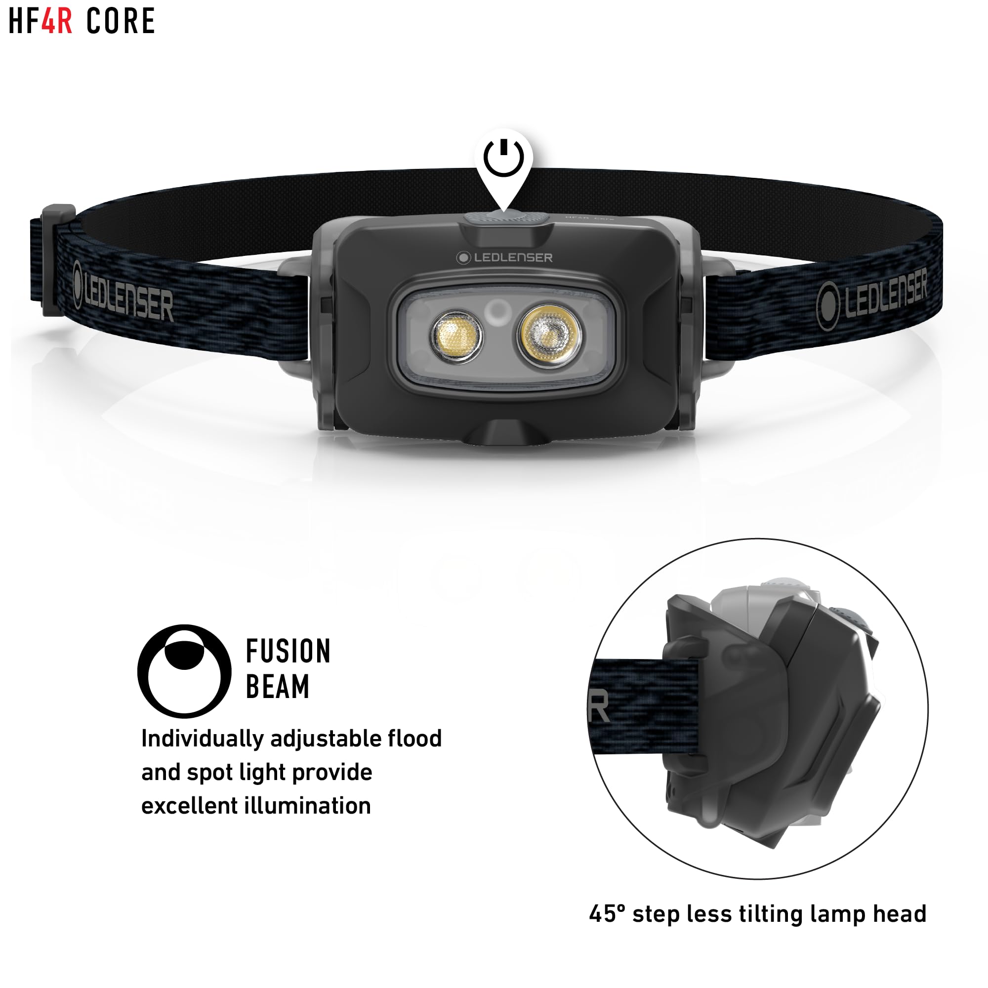 Ledlenser Hf4R Core Hands Free, Rechargeable Headlamp, Water Resistant, 500 Lumens, Black