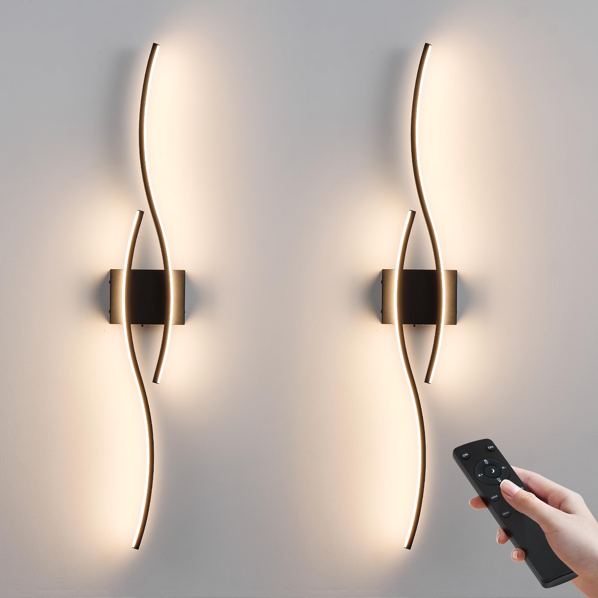 KARTOOSH Battery Operated Wall Sconces Set of Two, Dimmable LED, 39.3 Inch, Black, Model ZM324BBL100