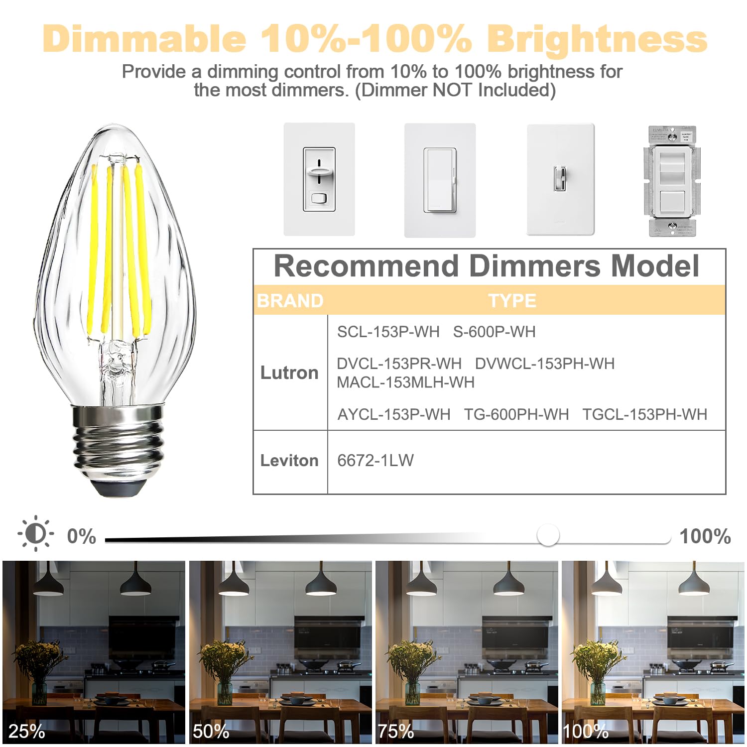 Brimax F15 8W Led Light Bulbs,Neutral White 4000K,80W Incandescent Equivalent,Dimmable,E26 Medium Base,Flame Wrinkle Glass,4 Pac